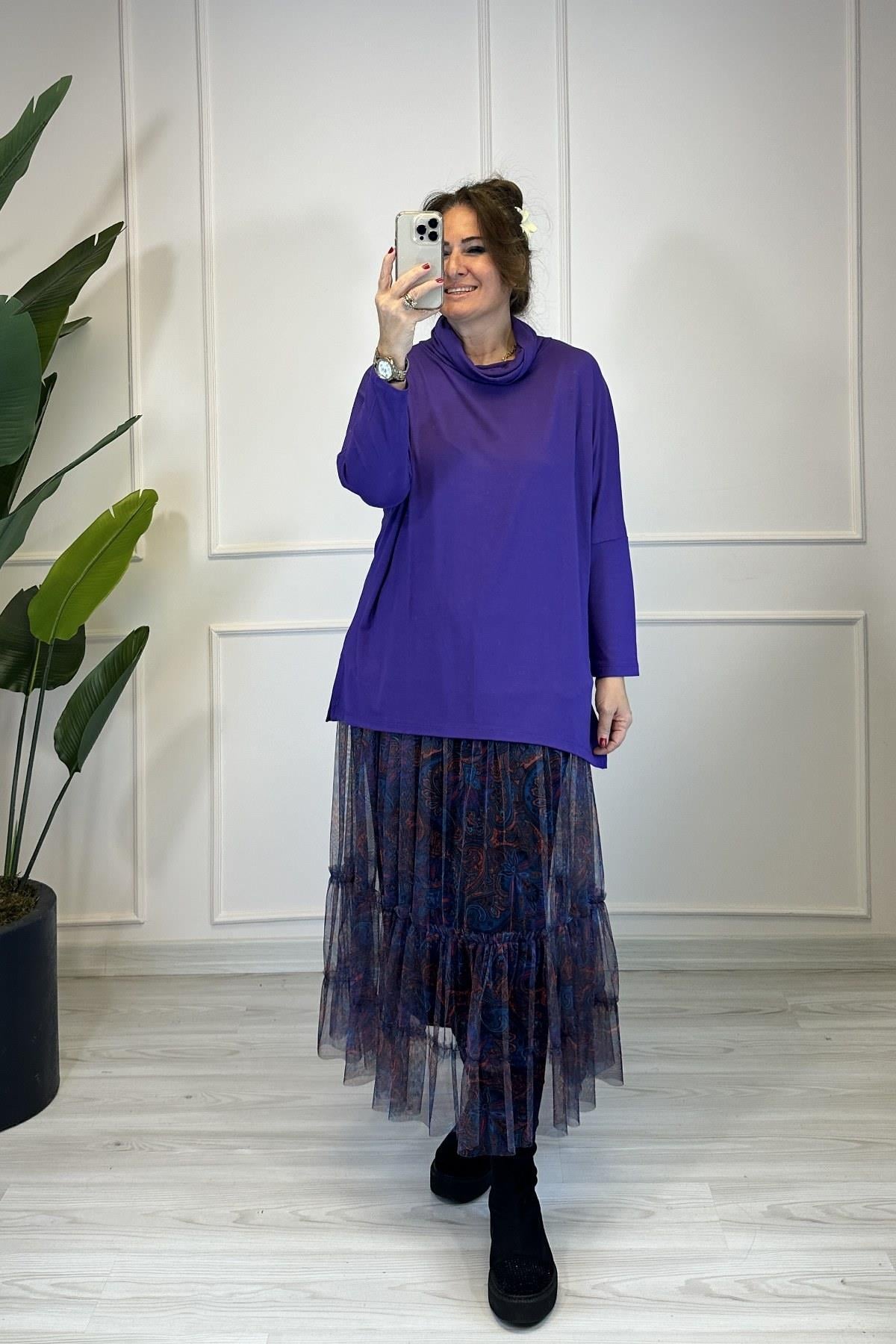 Degaje Yaka Tunik Bluz Mor