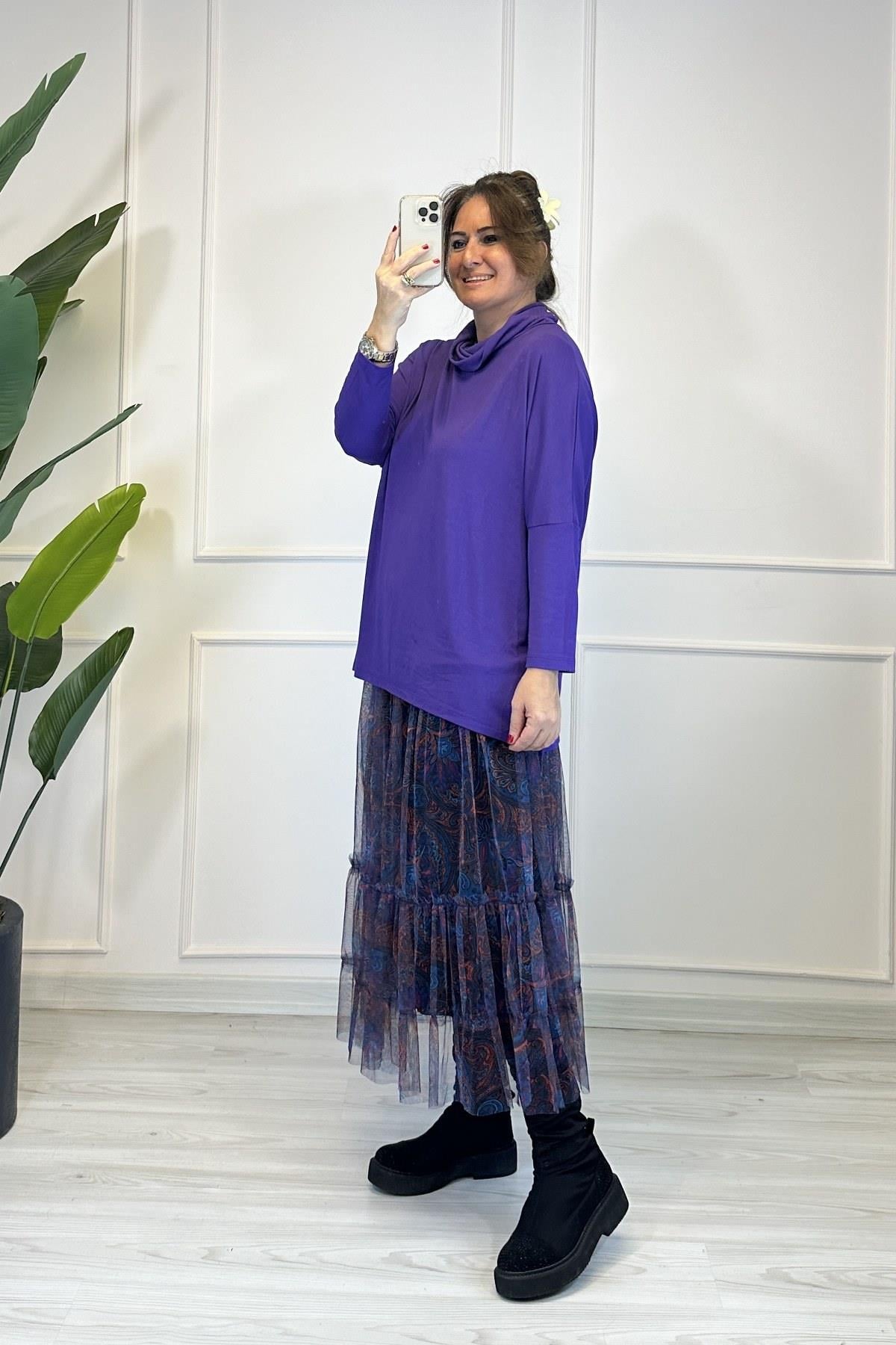 Degaje Yaka Tunik Bluz Mor