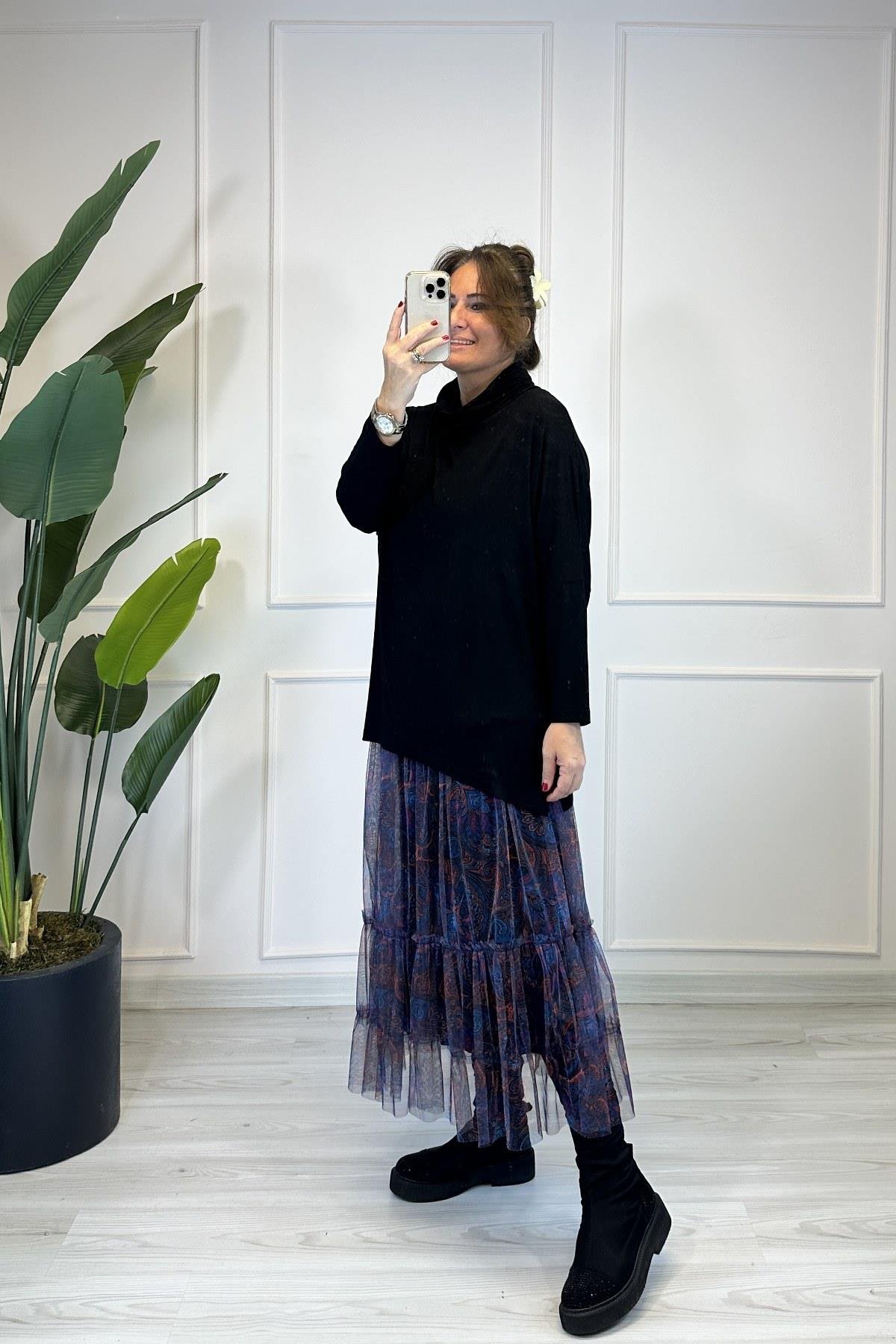 Degaje Yaka Tunik Bluz Siyah