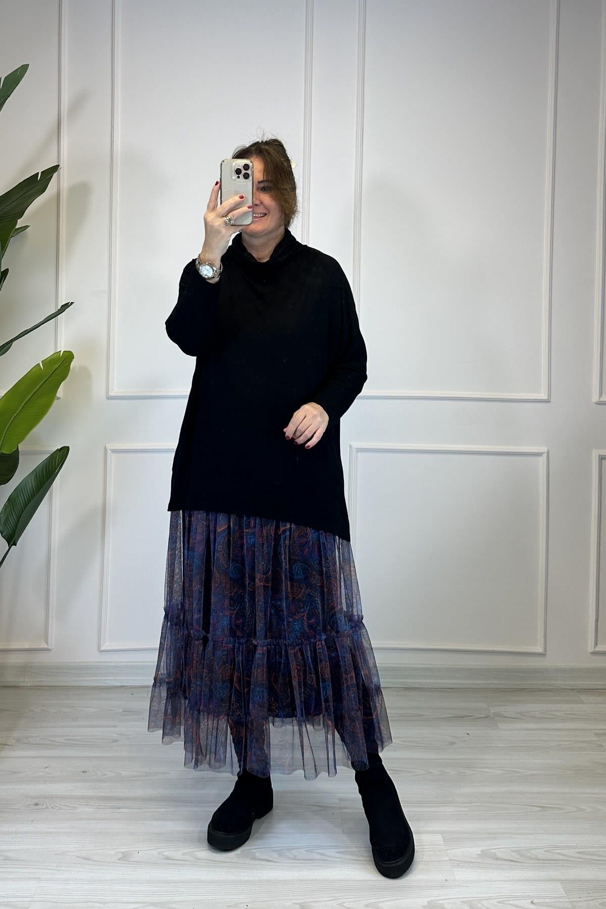 Degaje Yaka Tunik Bluz Siyah