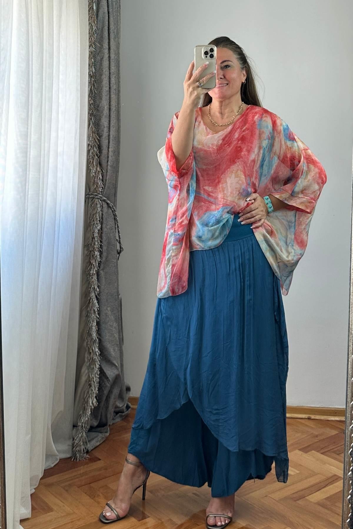 Desenli İpek Bluz No 5 Pembe