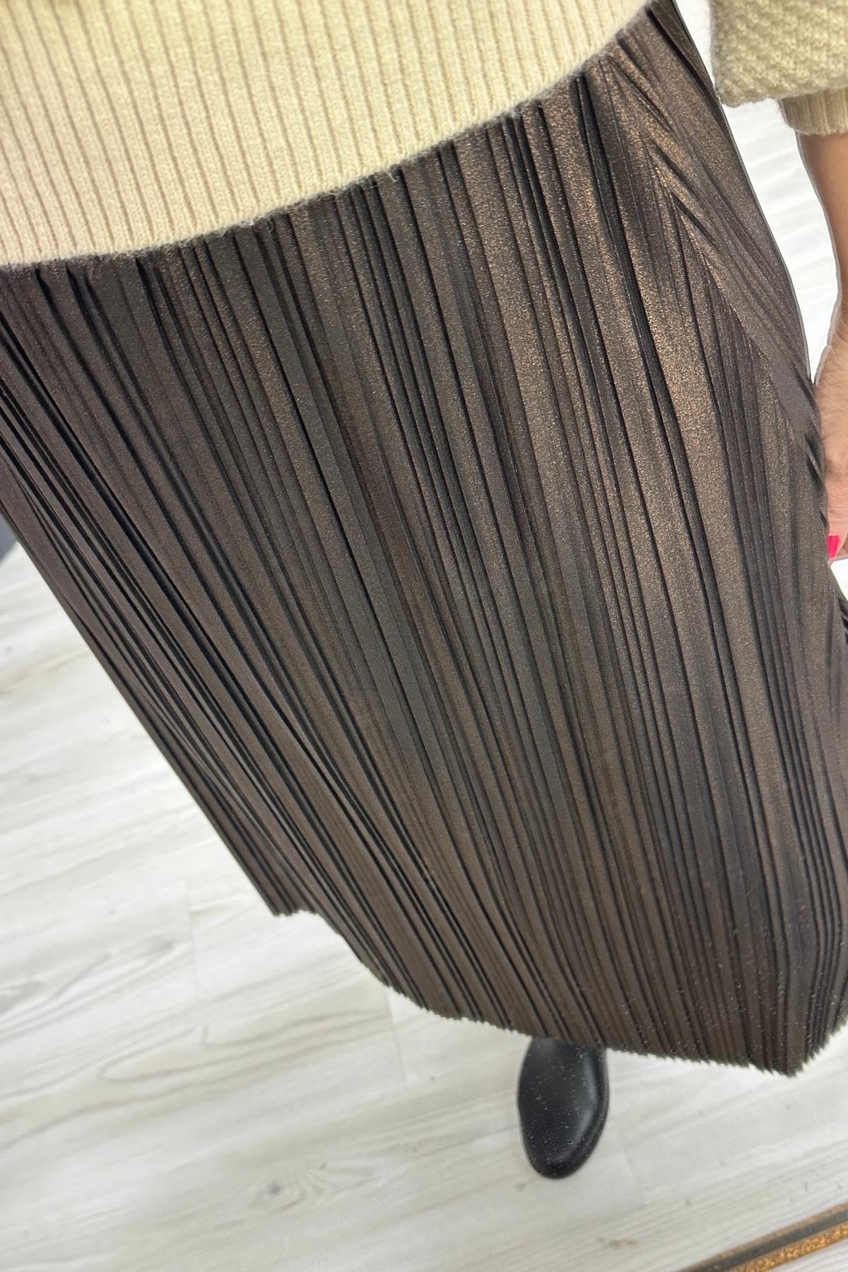 Diz Altı Piliseli Etek Bakır