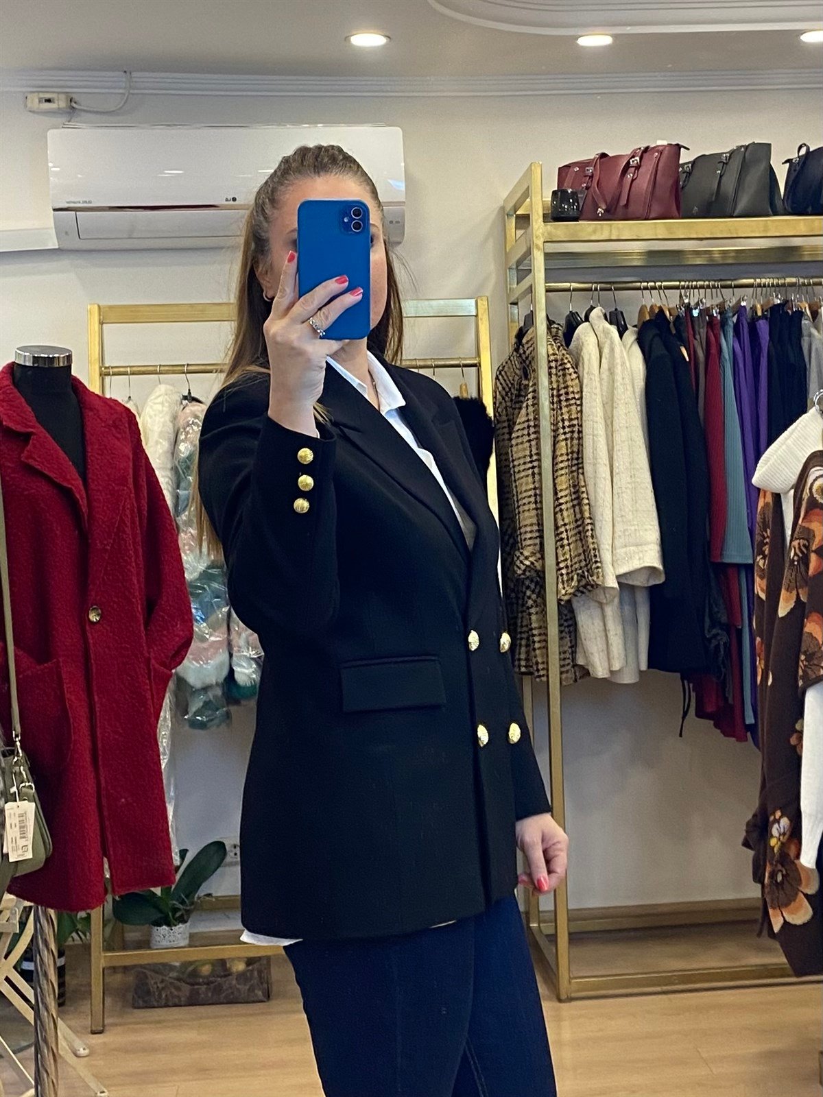 Düğme Detaylı Ceket Siyah