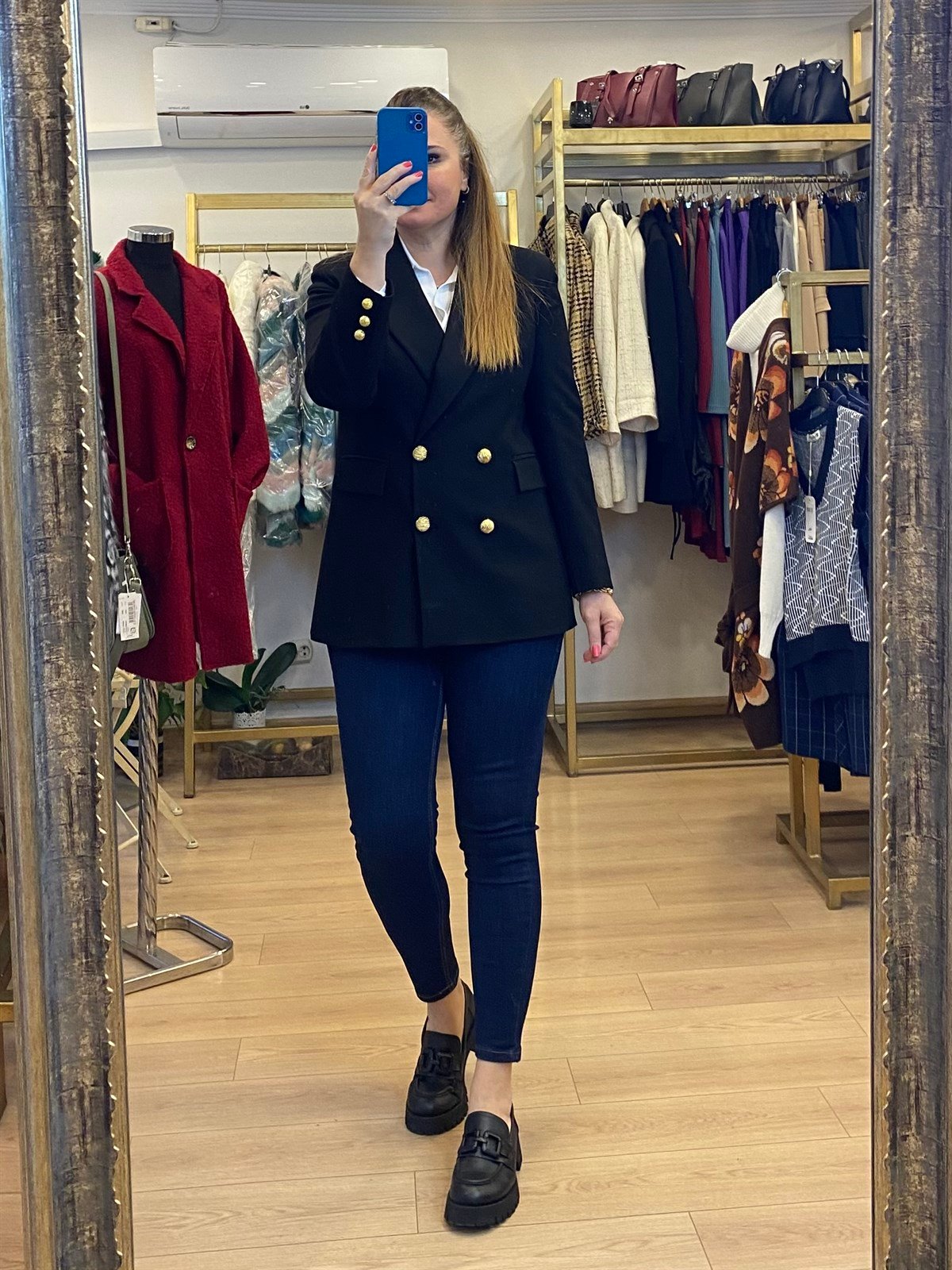 Düğme Detaylı Ceket Siyah