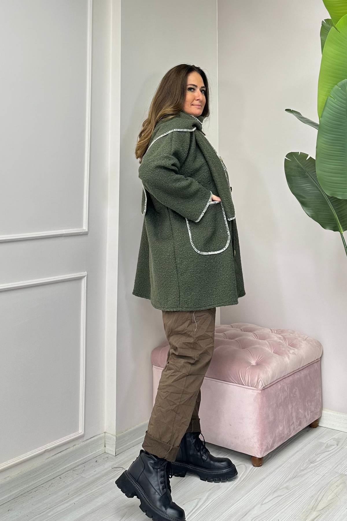 Düğmeli Keçe Kaban -Haki