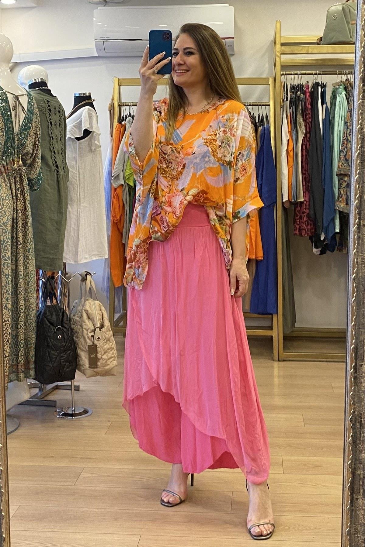 Etekli Pantolon İpek Pembe