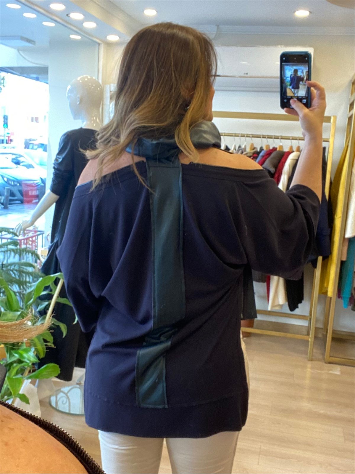 Fermuar Detaylı Bluz Lacivert