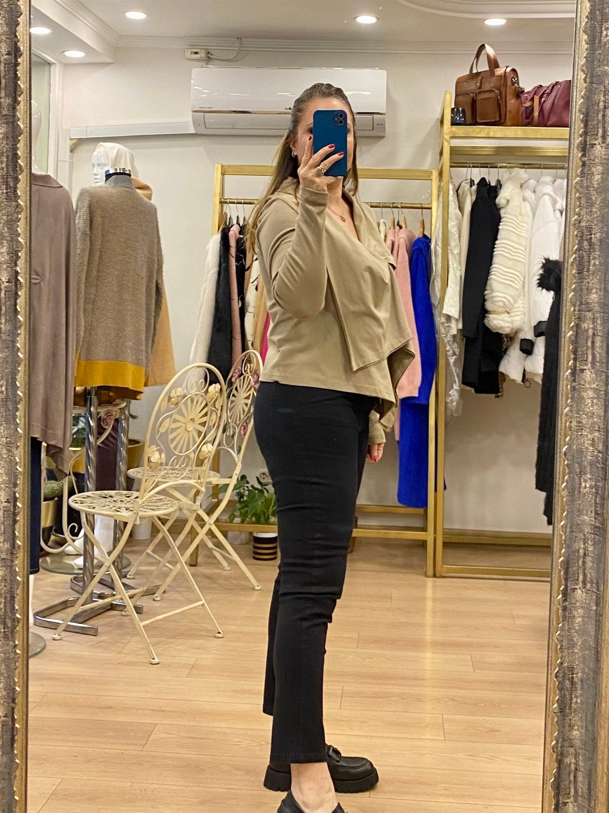 Fermuar Detaylı Tasarım Madal Kumaş Ceket Bej 