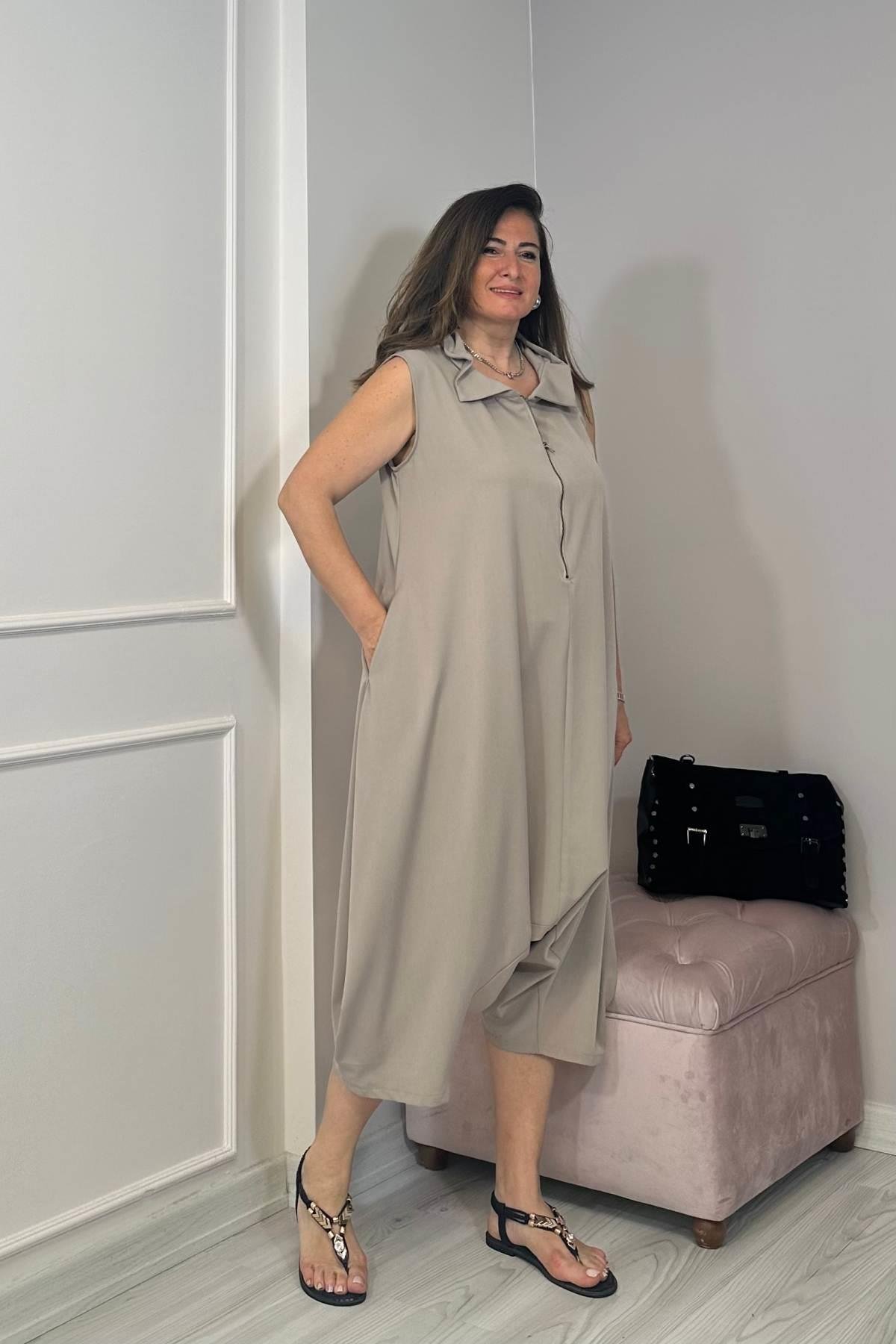 Fermuarlı Şalvar Model Tulum Taşrengi
