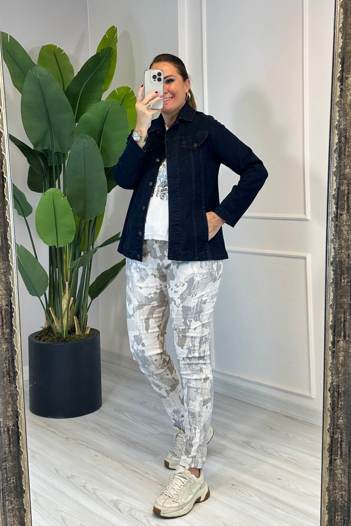 Full Likralı Kot Ceket Koyu Lacivert