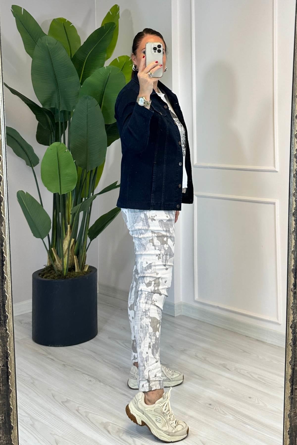 Full Likralı Kot Ceket Koyu Lacivert