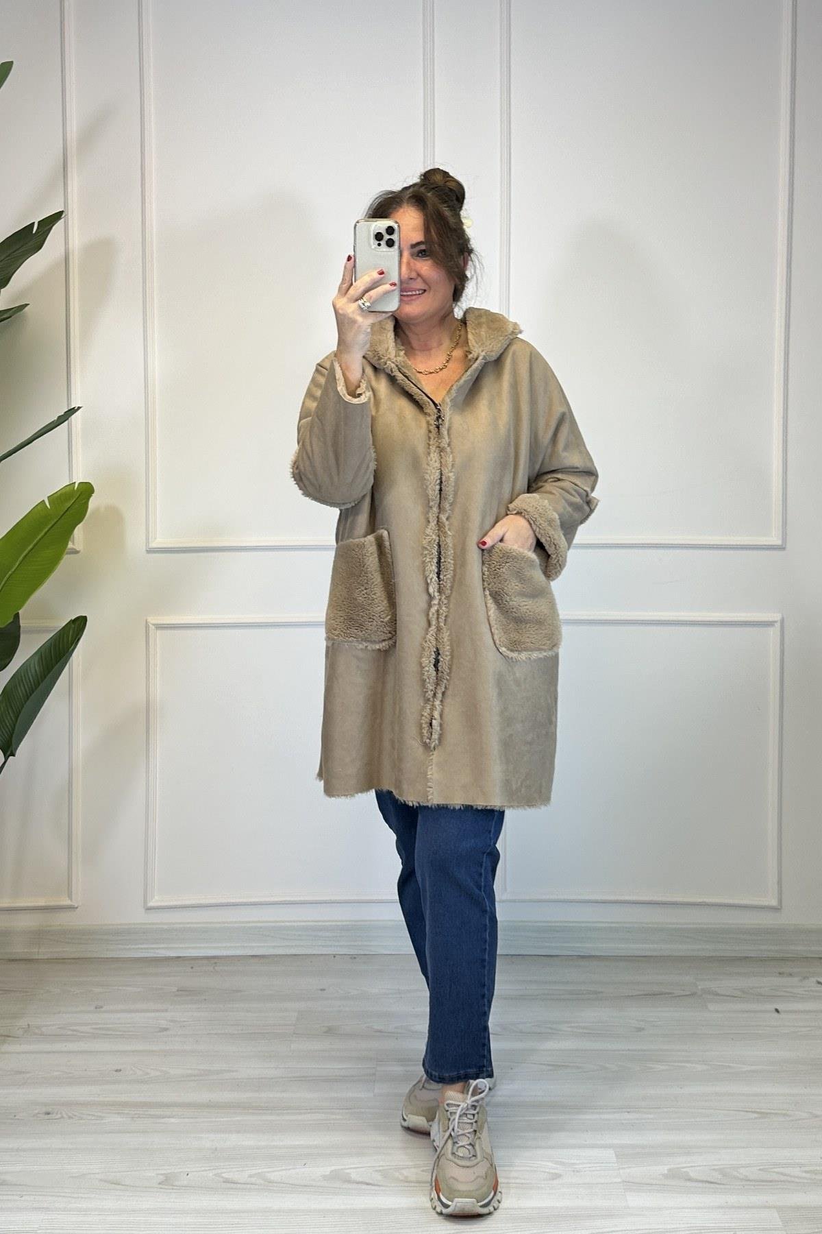 İçi Tüylü Nubuk Kaban Kahverengi