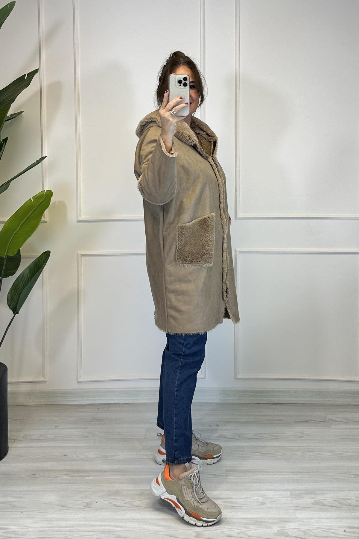 İçi Tüylü Nubuk Kaban Kahverengi