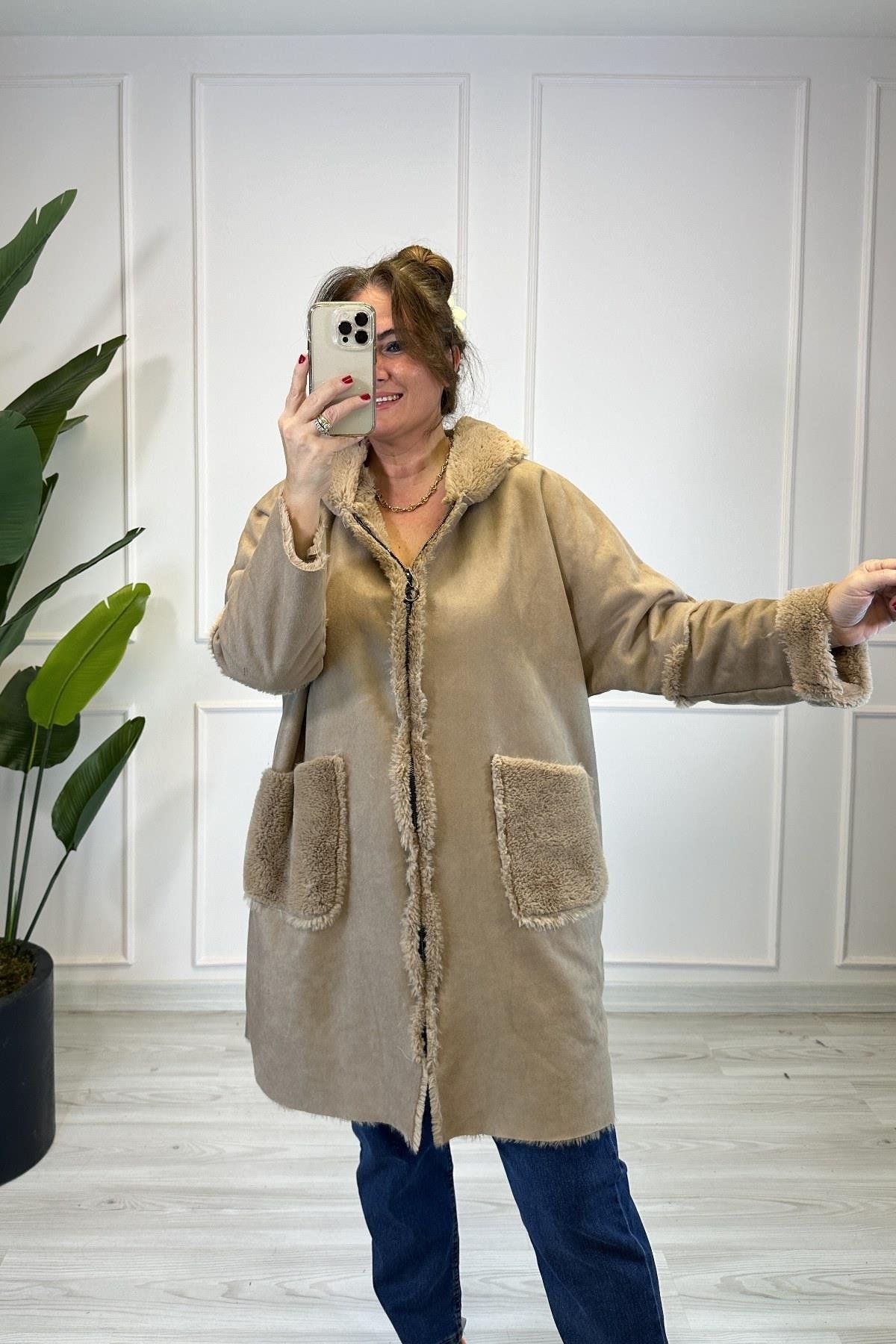 İçi Tüylü Nubuk Kaban Kahverengi