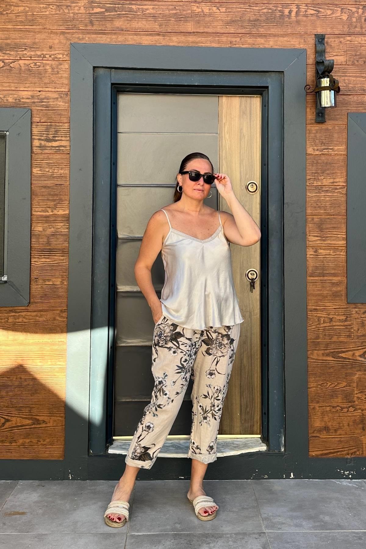 İp Askılı Saten Bluz Bej