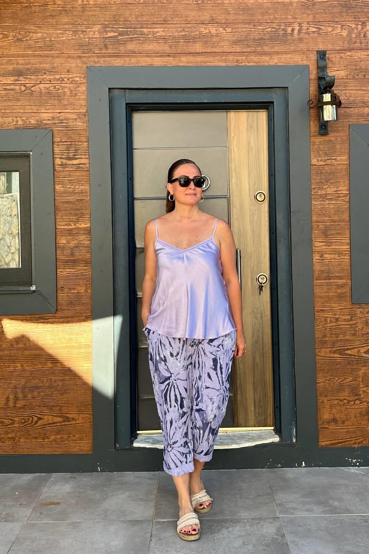 İp Askılı Saten Bluz Mor