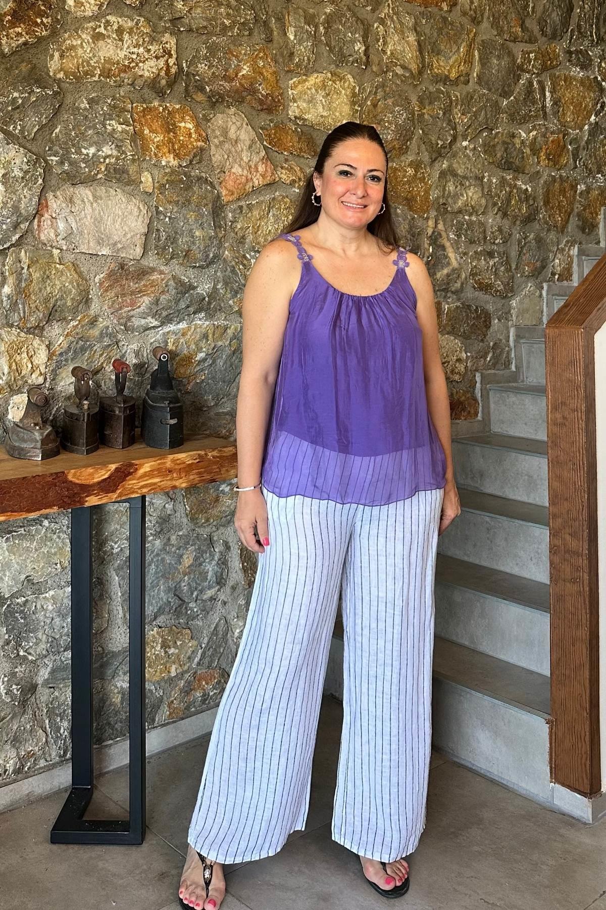 İpek Papatyalı Bluz Mor