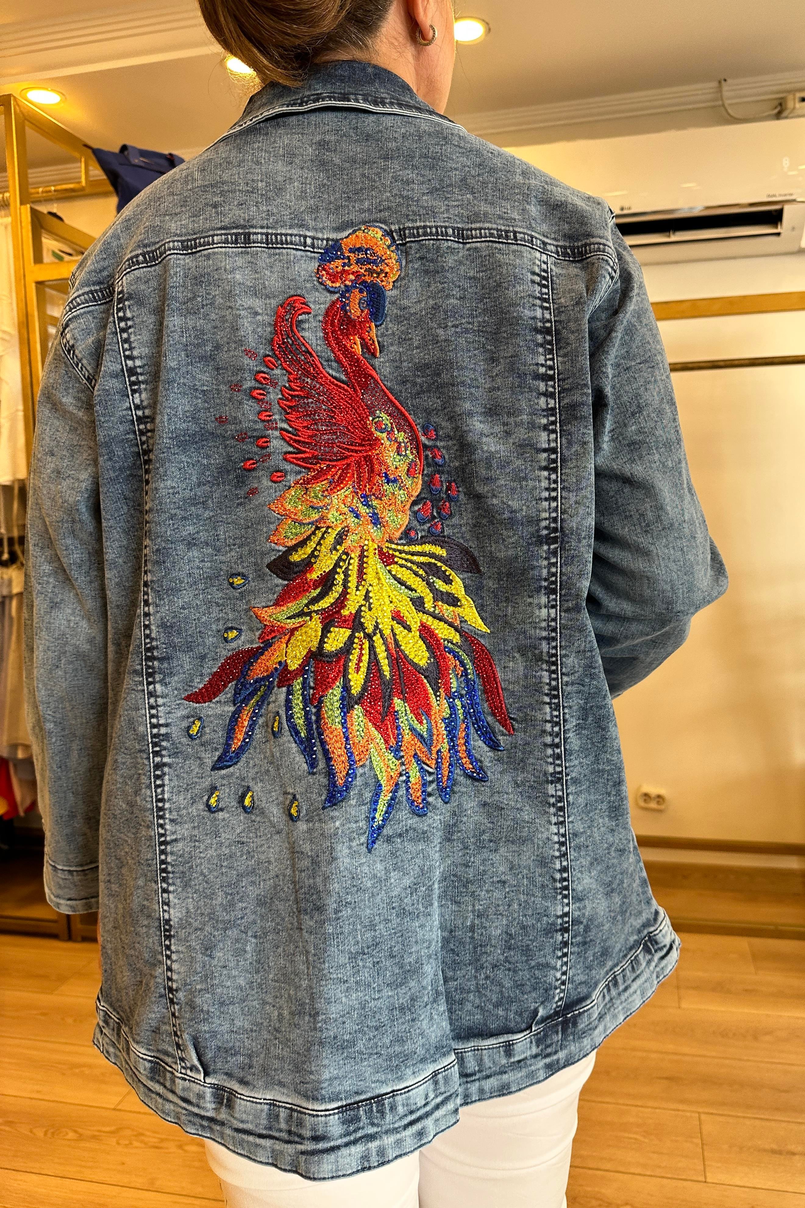 İşleme Detaylı Kot Ceket Mavi