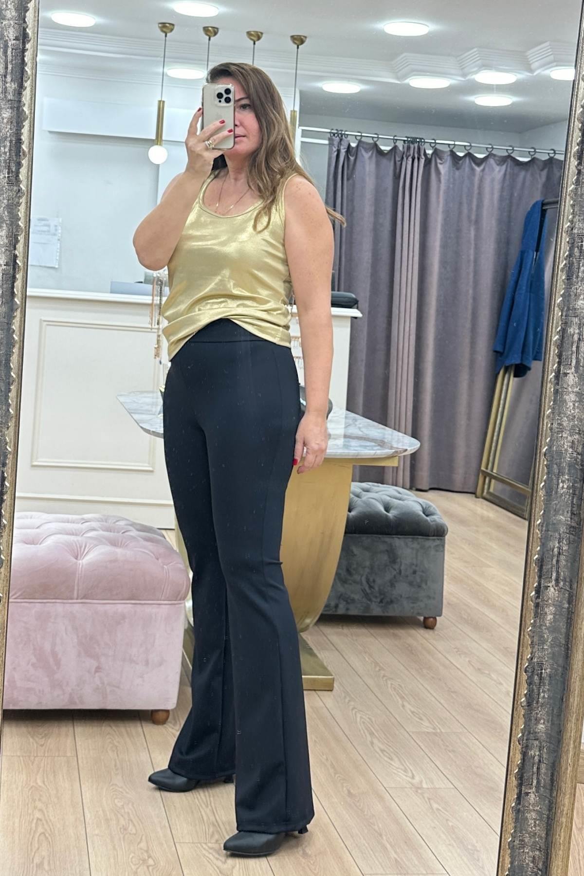 İspanyol Paça Dalgıç Kumaş Pantalon Siyah