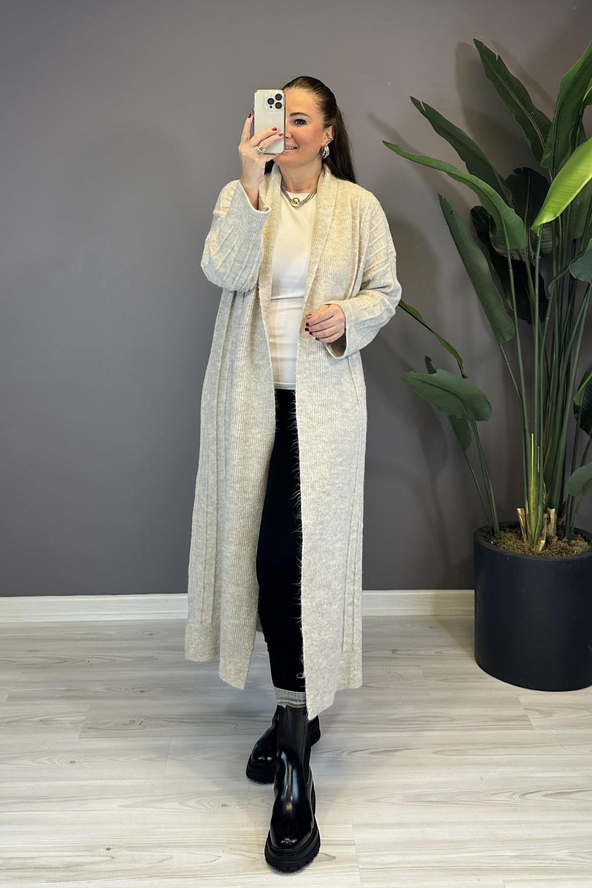 Kalın Fitilli Hırka Açık Bej