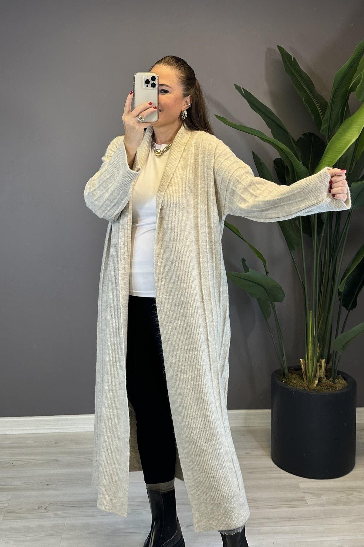 Kalın Fitilli Hırka Açık Bej