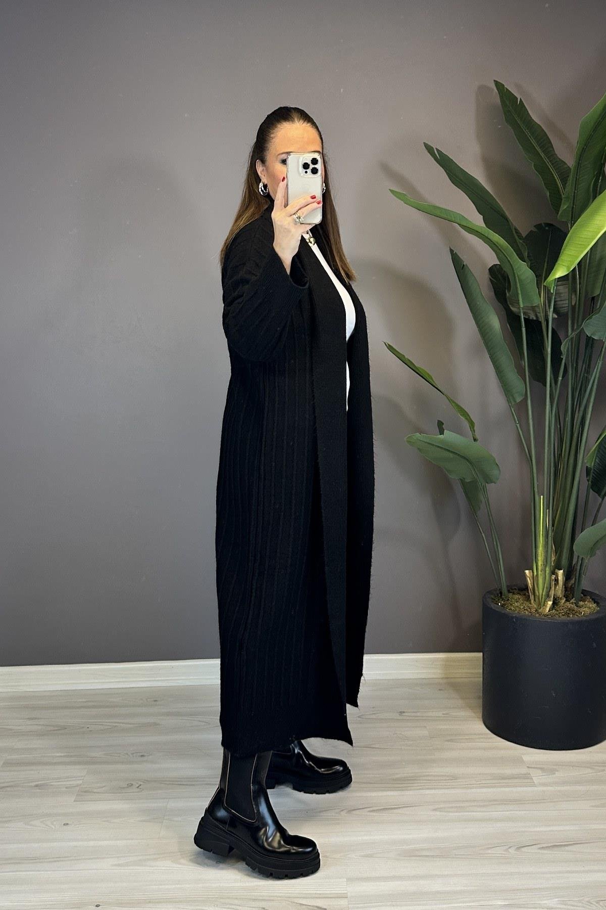 Kalın Fitilli Hırka Siyah