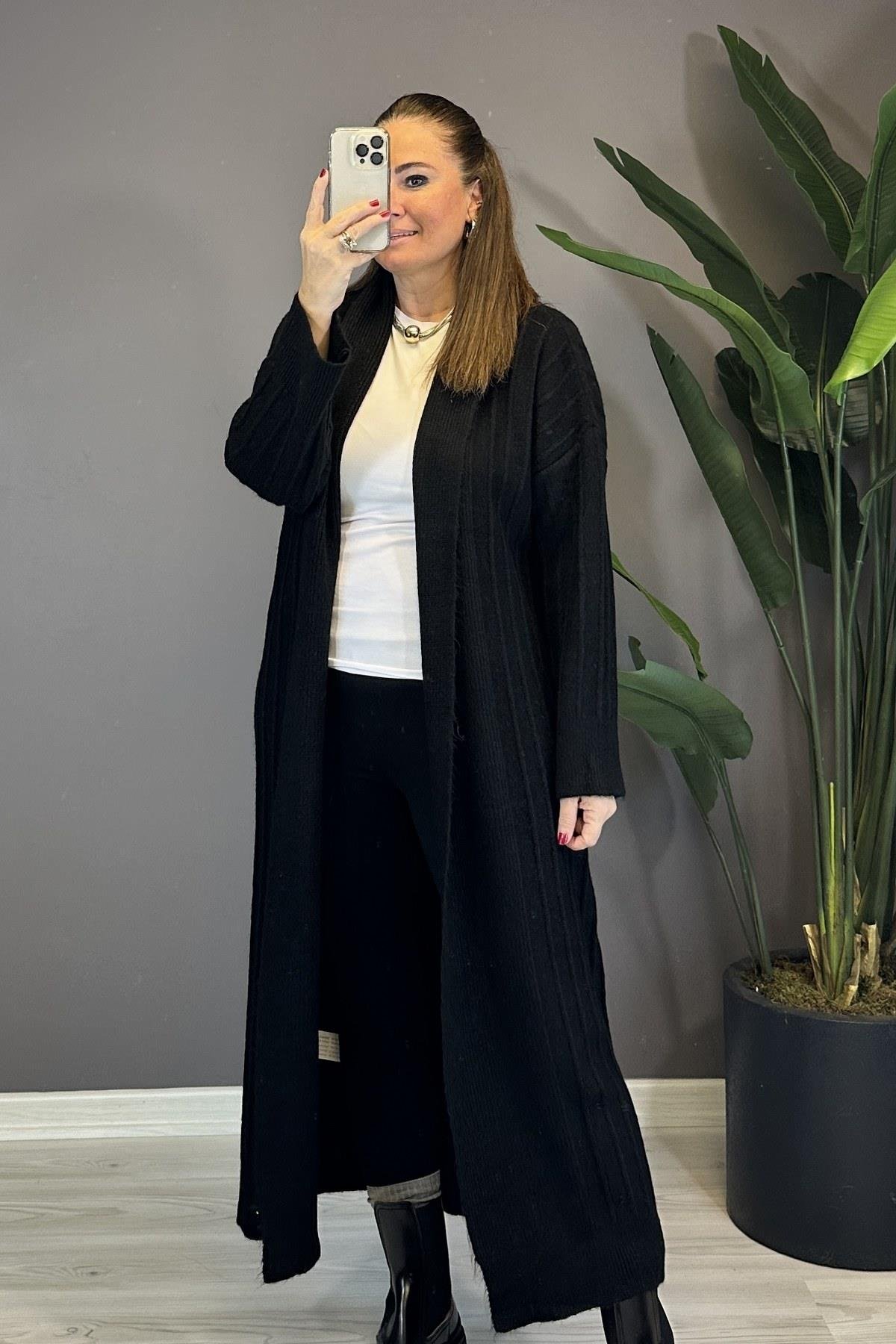 Kalın Fitilli Hırka Siyah