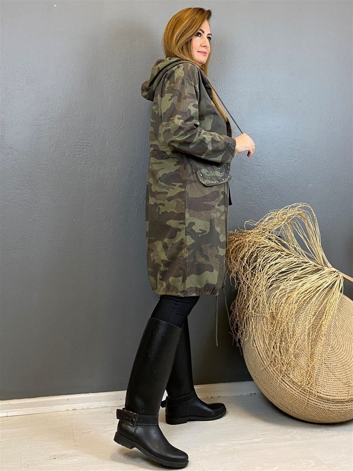 Kapüşonlu Bel Büzgülü Trençkot