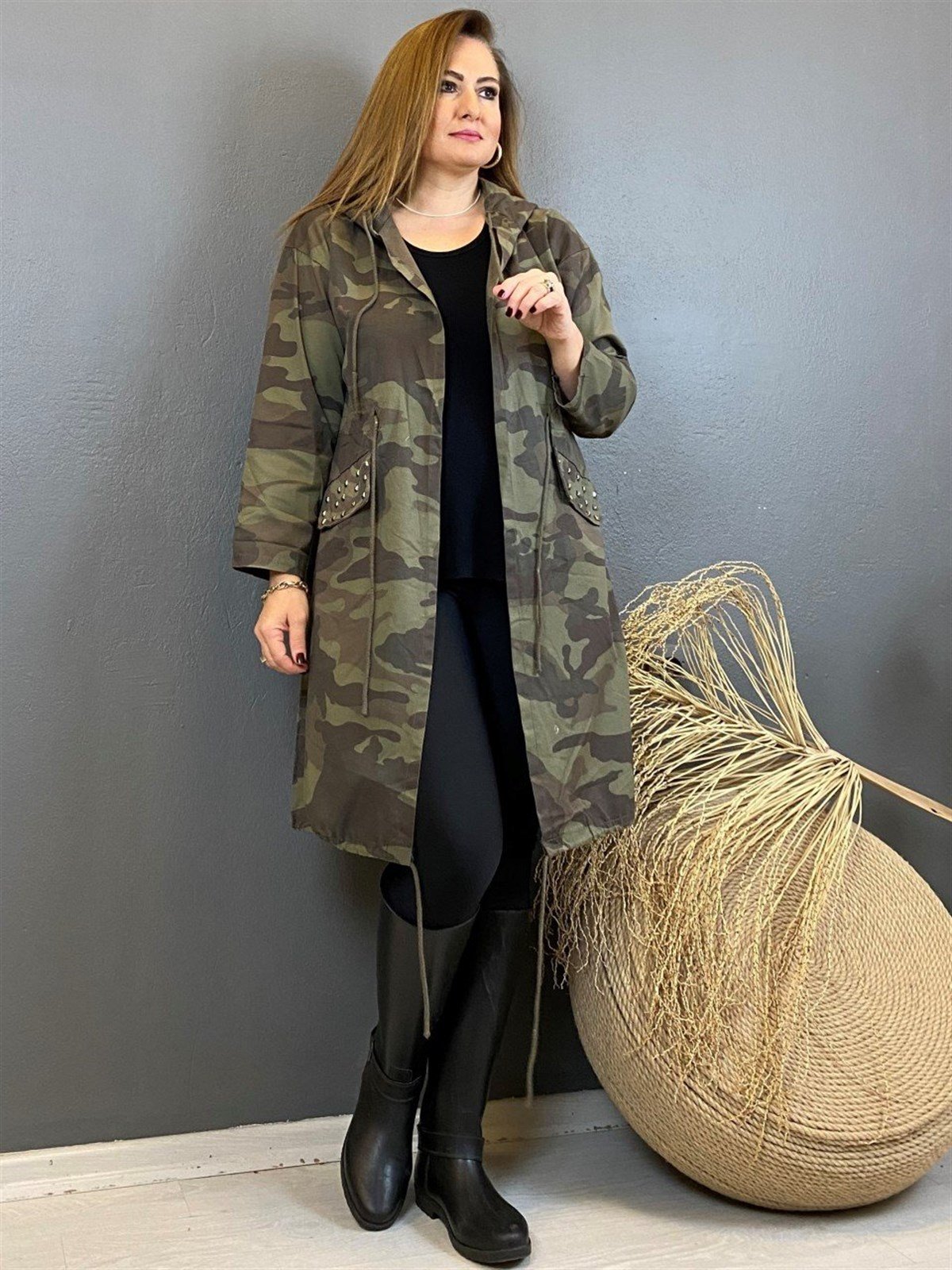 Kapüşonlu Bel Büzgülü Trençkot