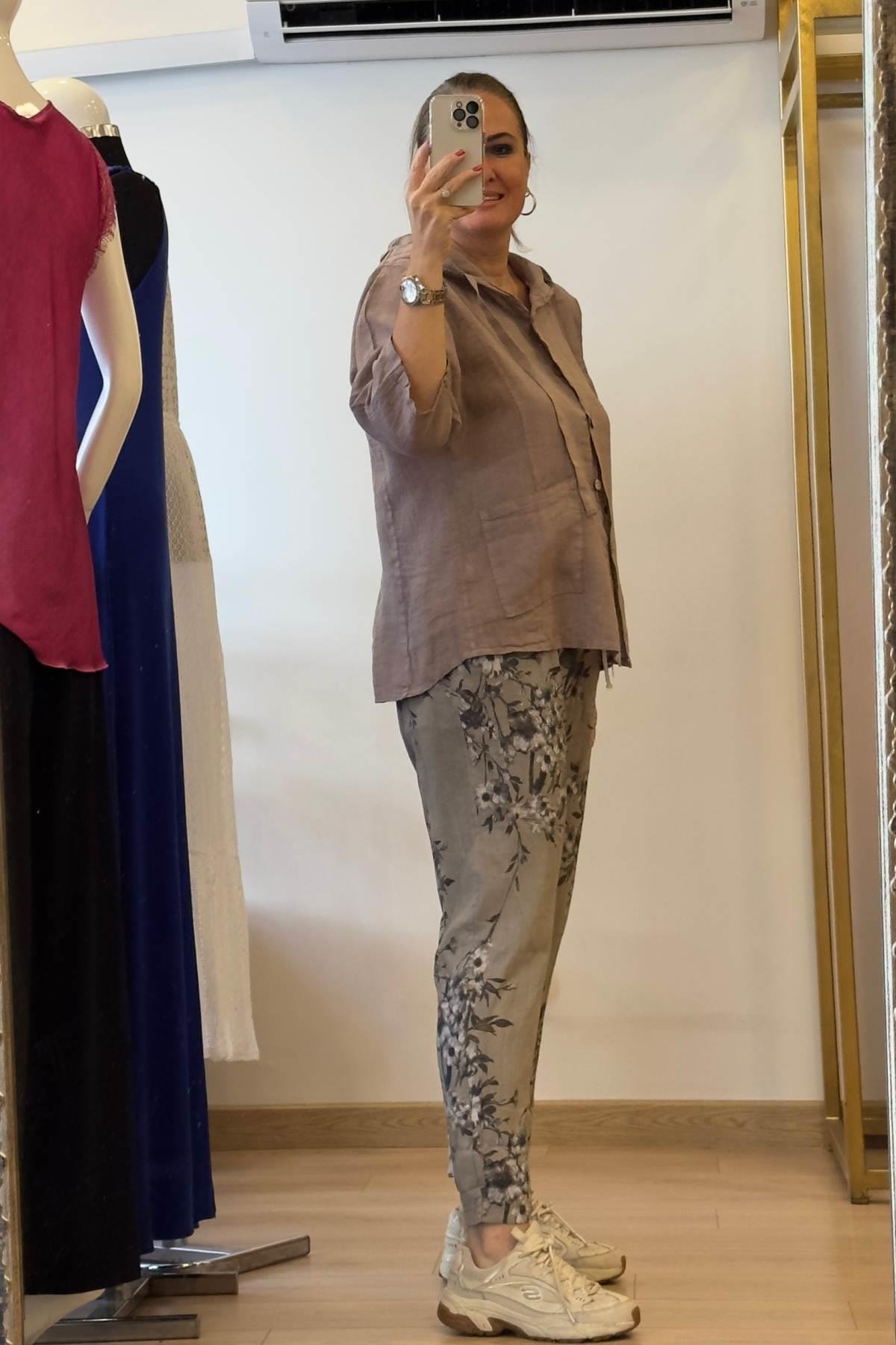 Kapüşonlu Düğmeli Keten Ceket Taş Rengi