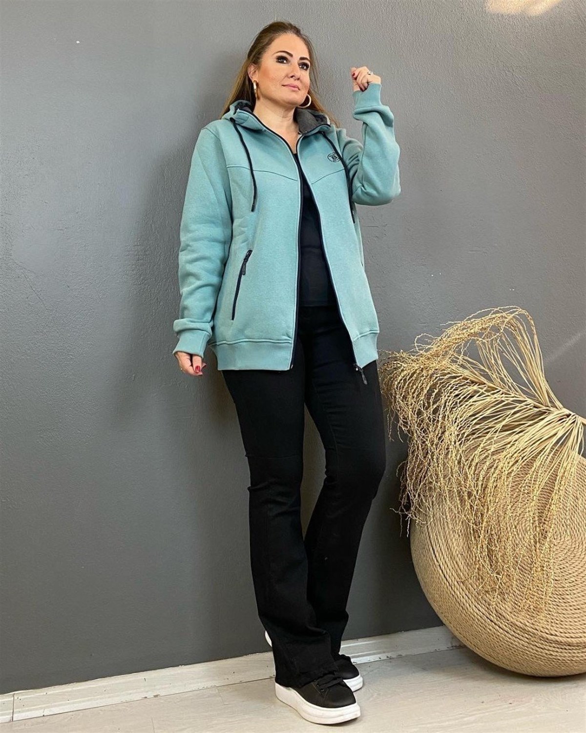 Kapüşonlu Fermuarlı Sweat Ceket