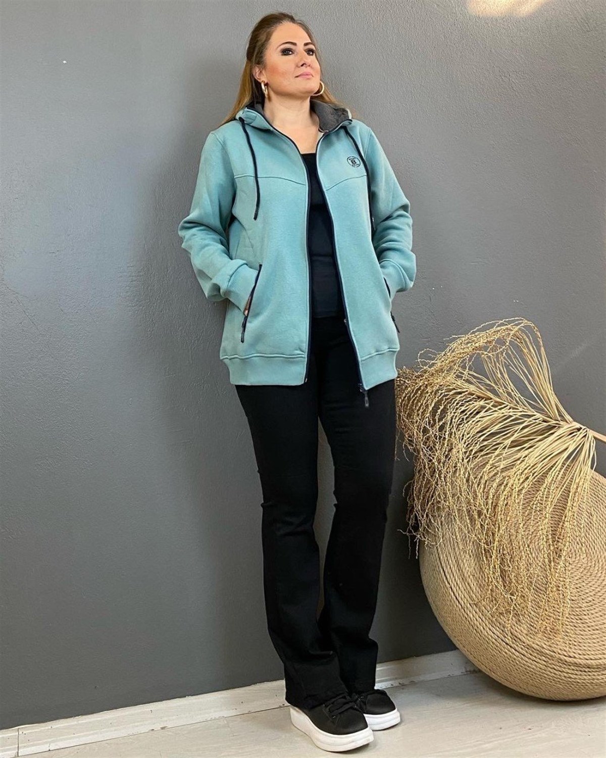 Kapüşonlu Fermuarlı Sweat Ceket