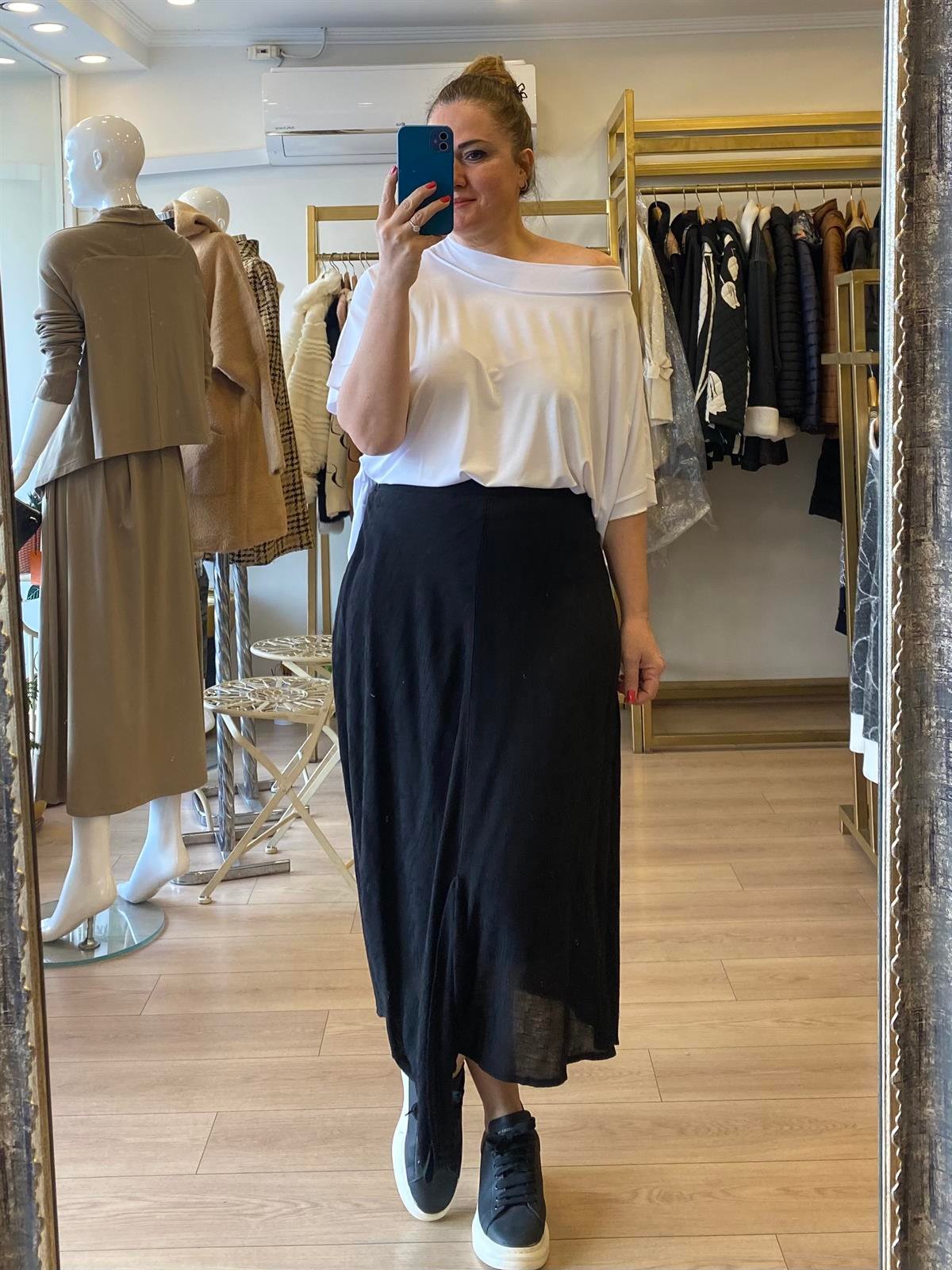 Keten Kumaş Etek Siyah