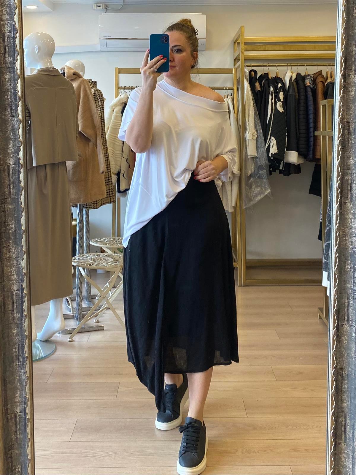 Keten Kumaş Etek Siyah