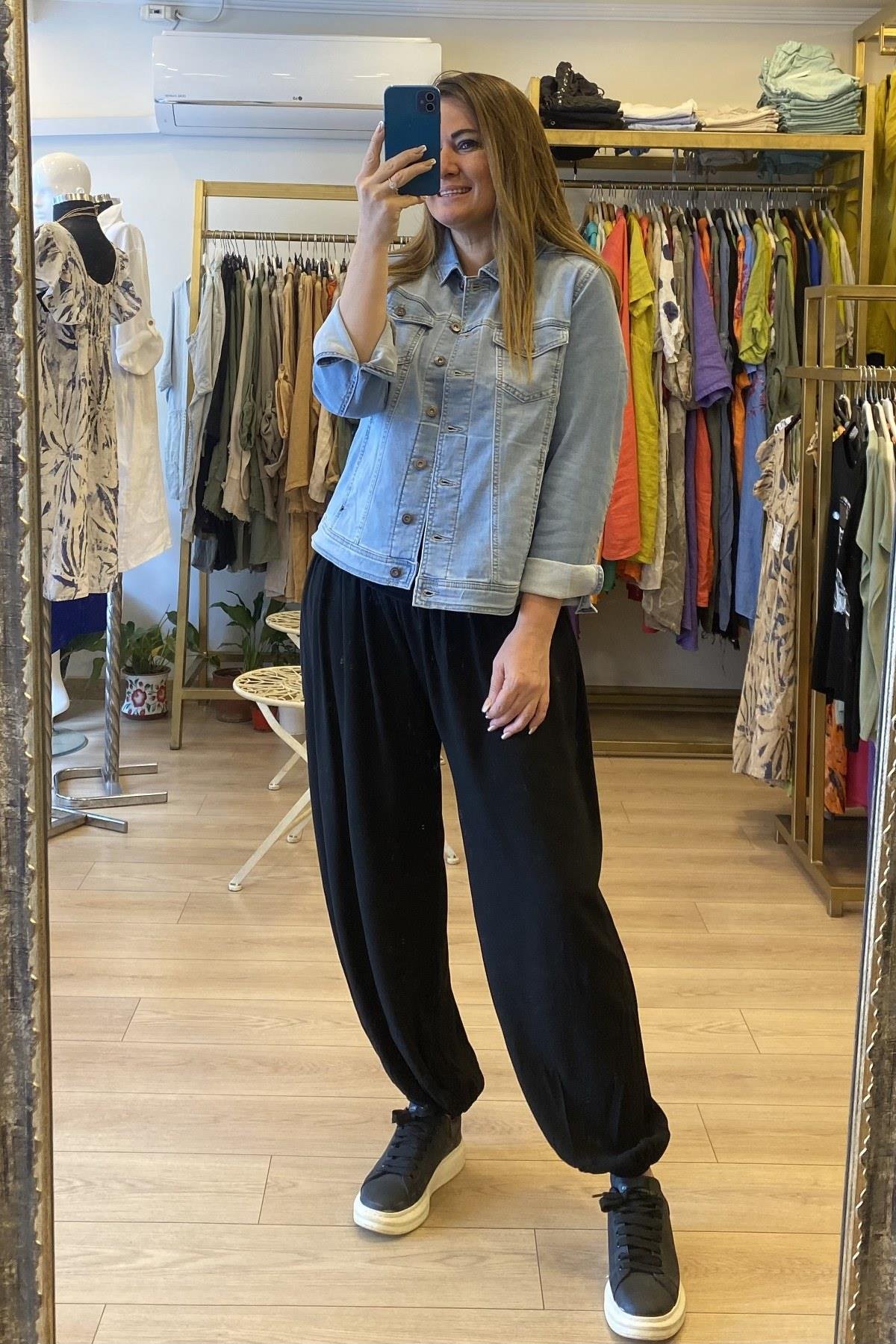 Kısa Likralı Kot Ceket Mavi