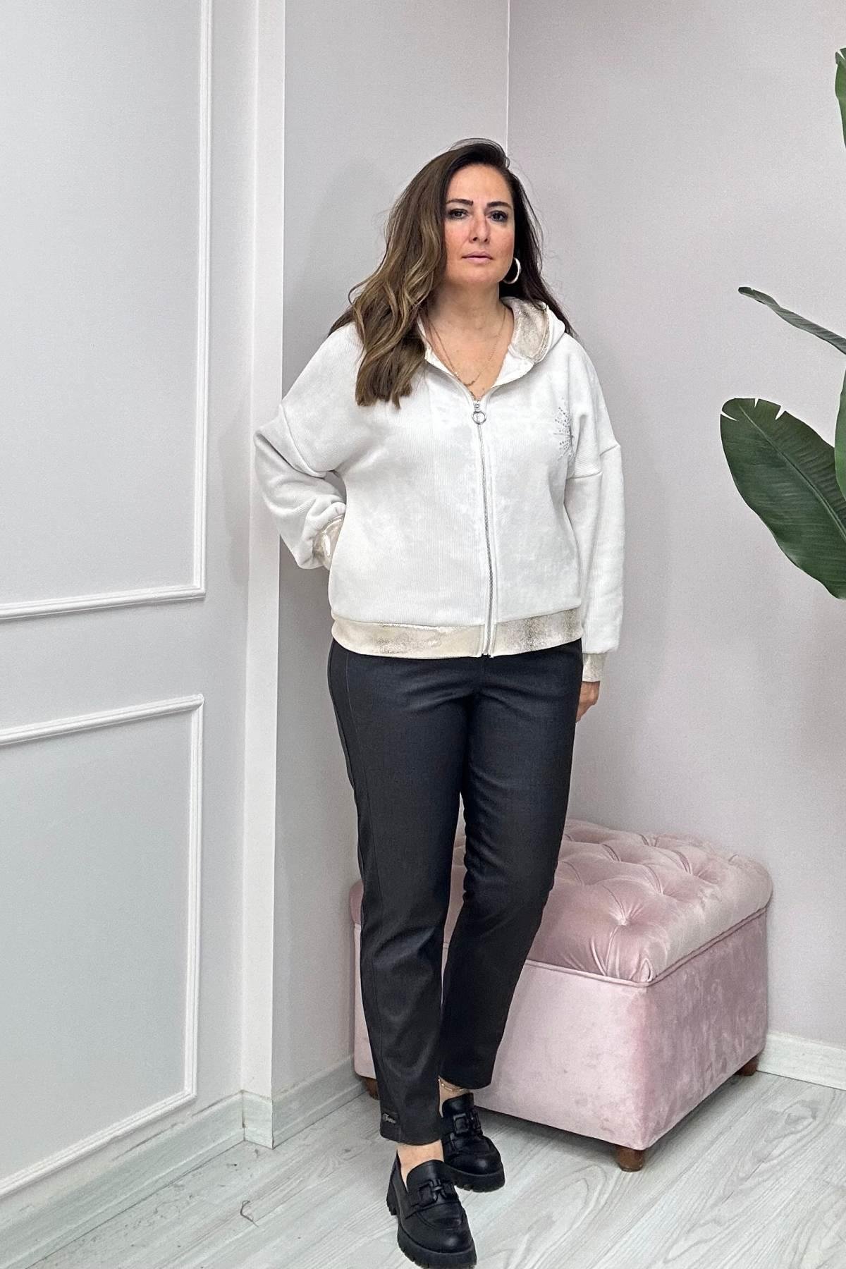 Kol Manşetli Parlak Ceket Taş Rengi