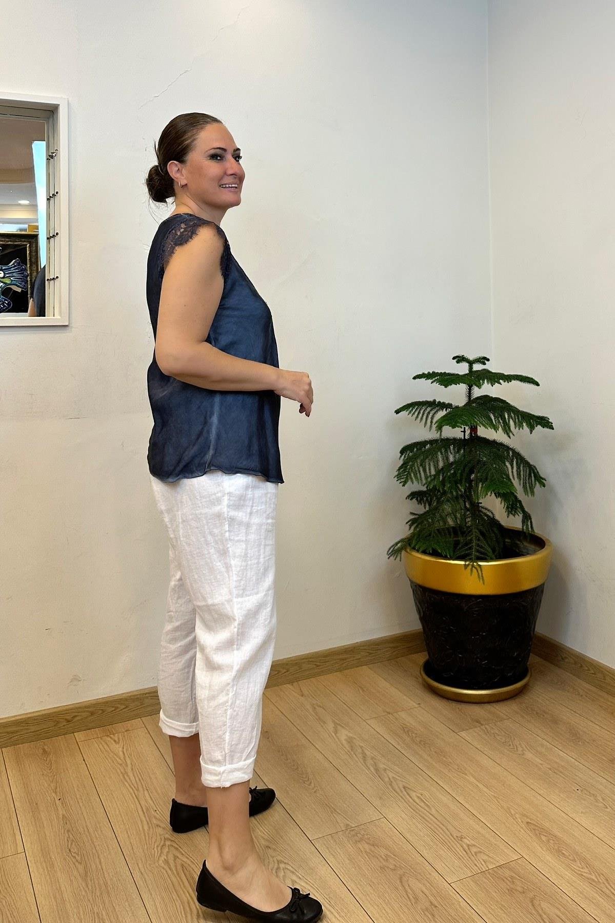 Kol Ve Yaka Dantelli Antrasit