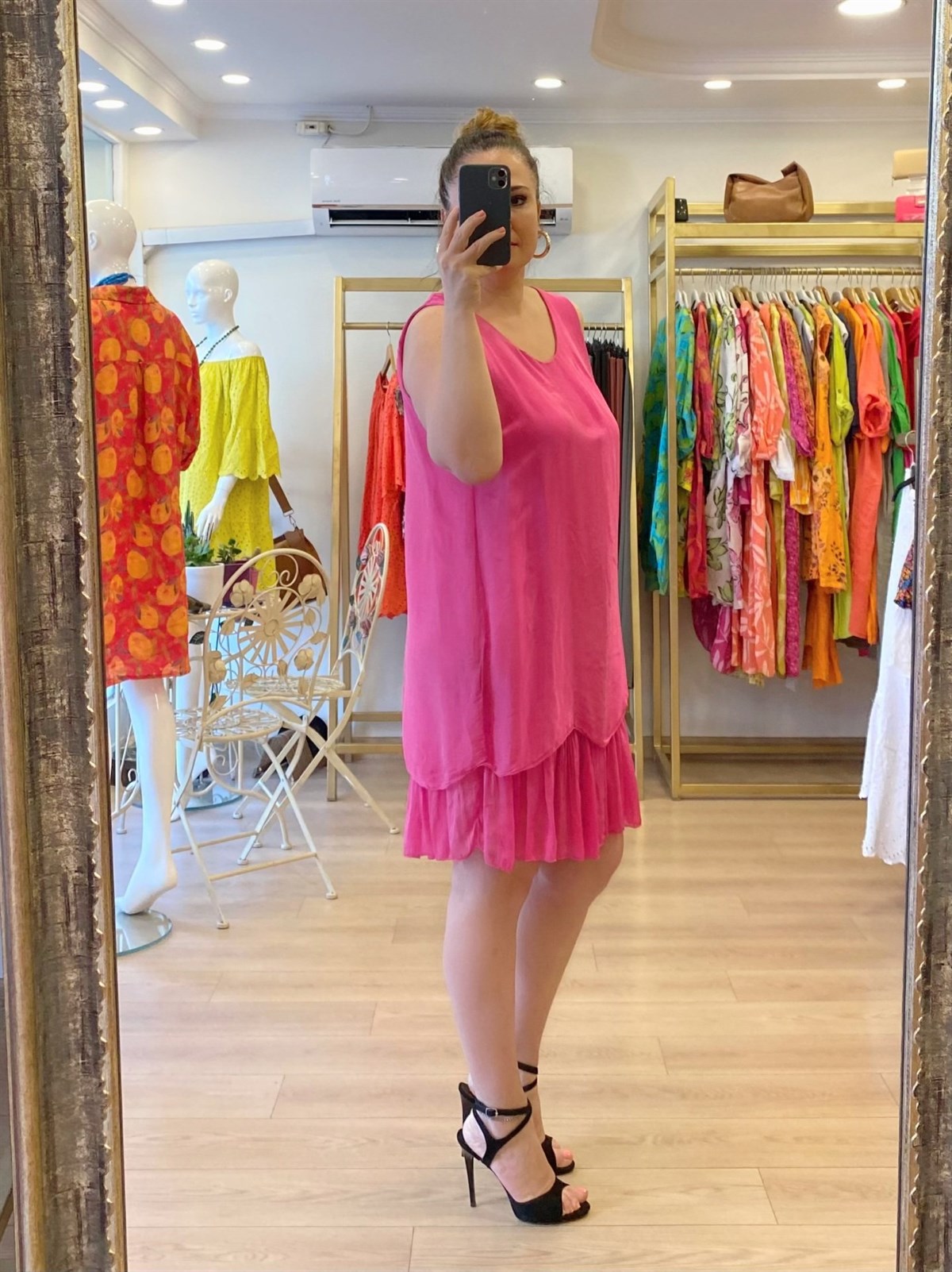 Kolsuz İpek Elbise Şeker Pembe