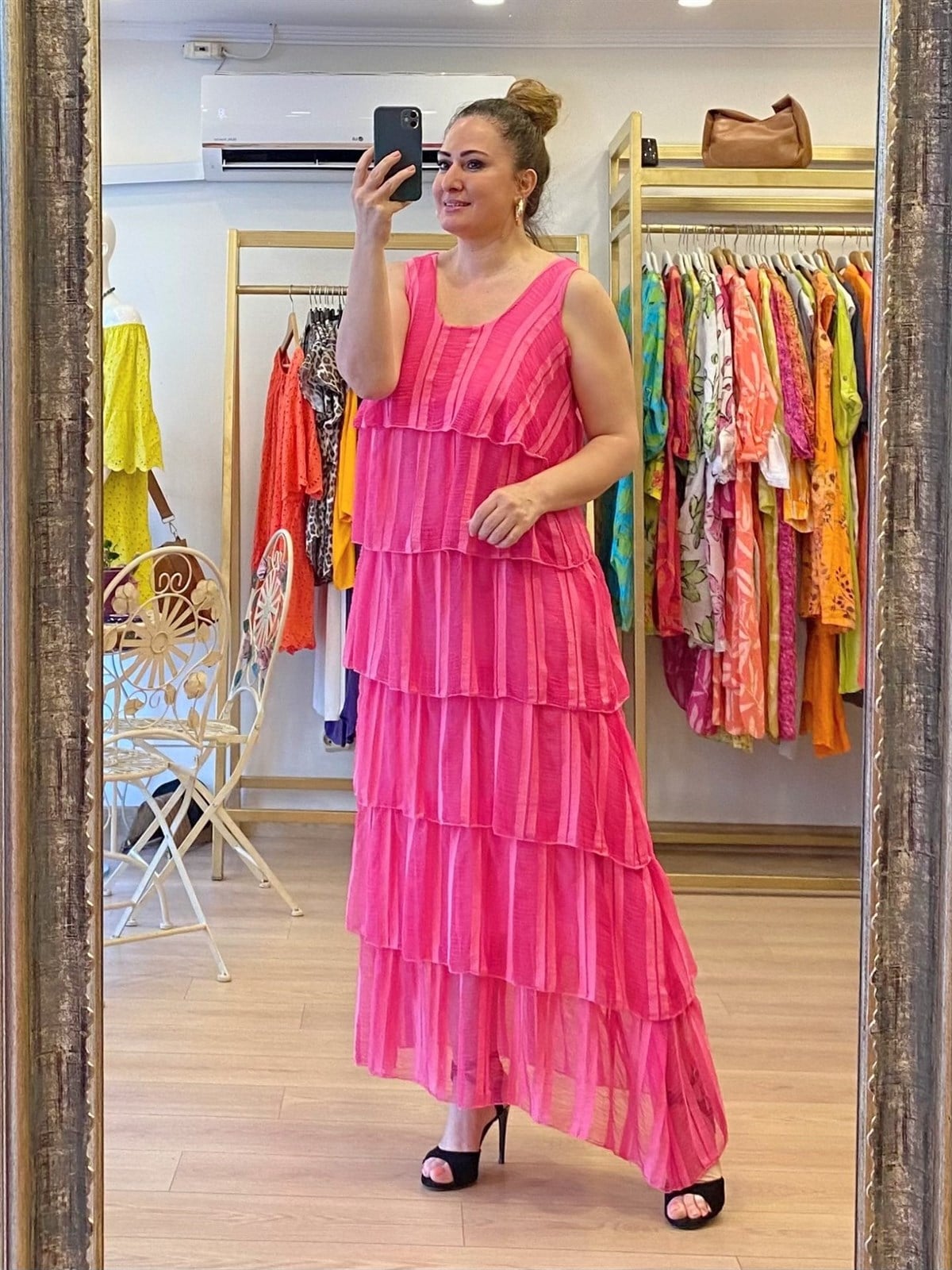 Kolsuz Katlı Elbise Pembe