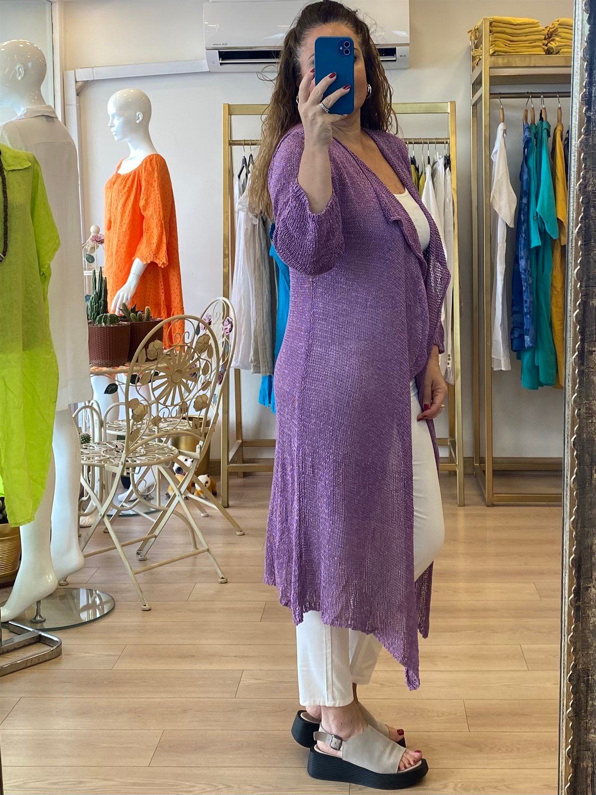 Merserize Uzun Ceket Lila