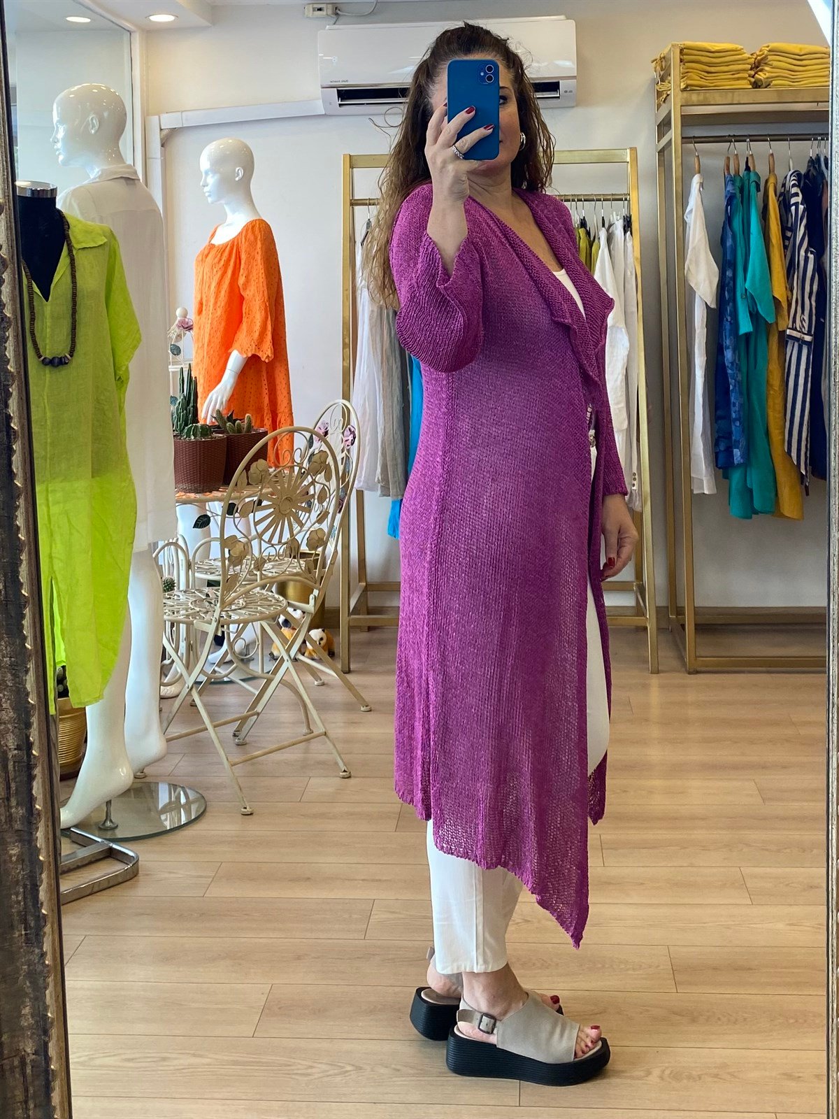 Merserize Uzun Ceket Pembe