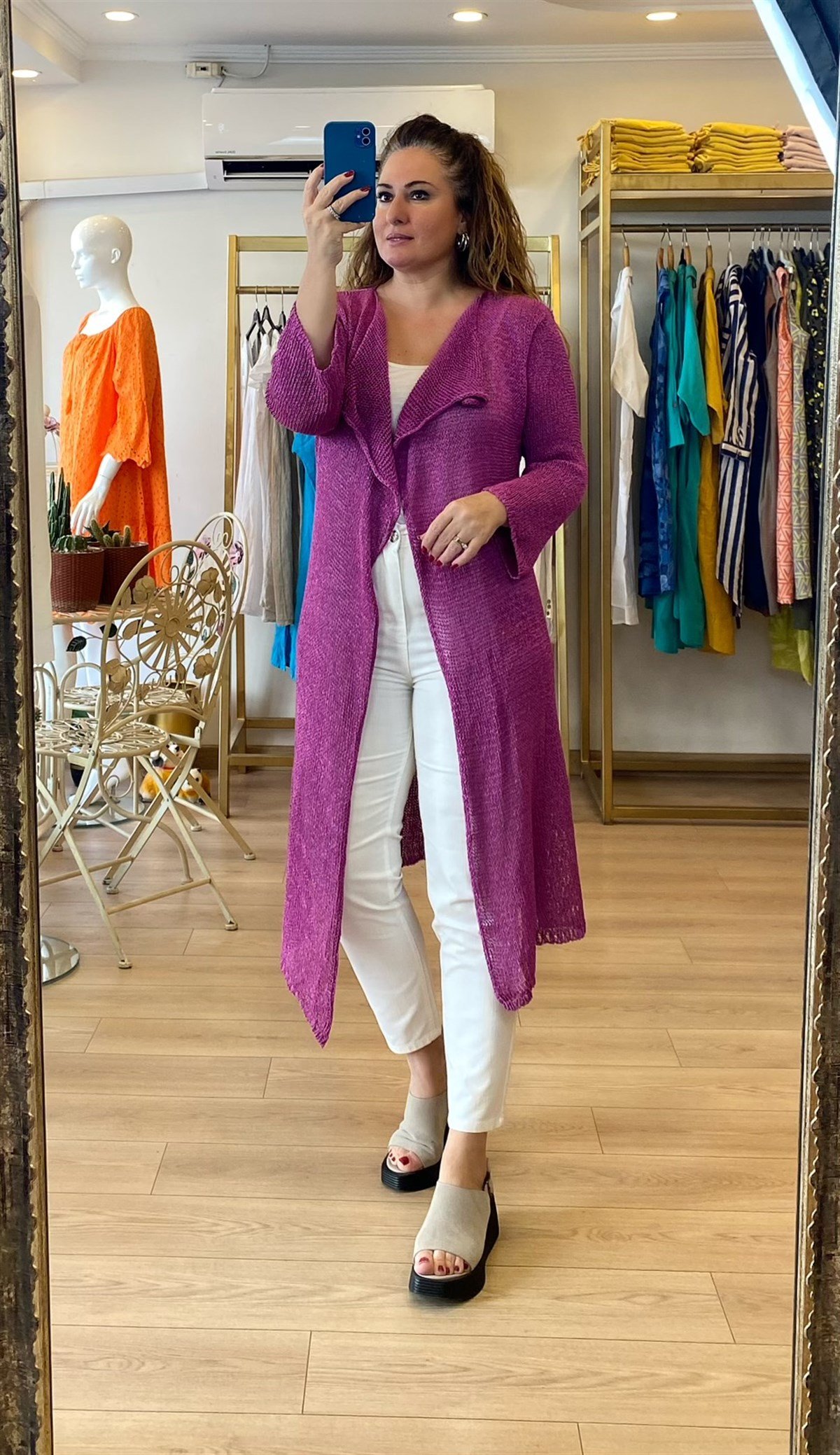 Merserize Uzun Ceket Pembe