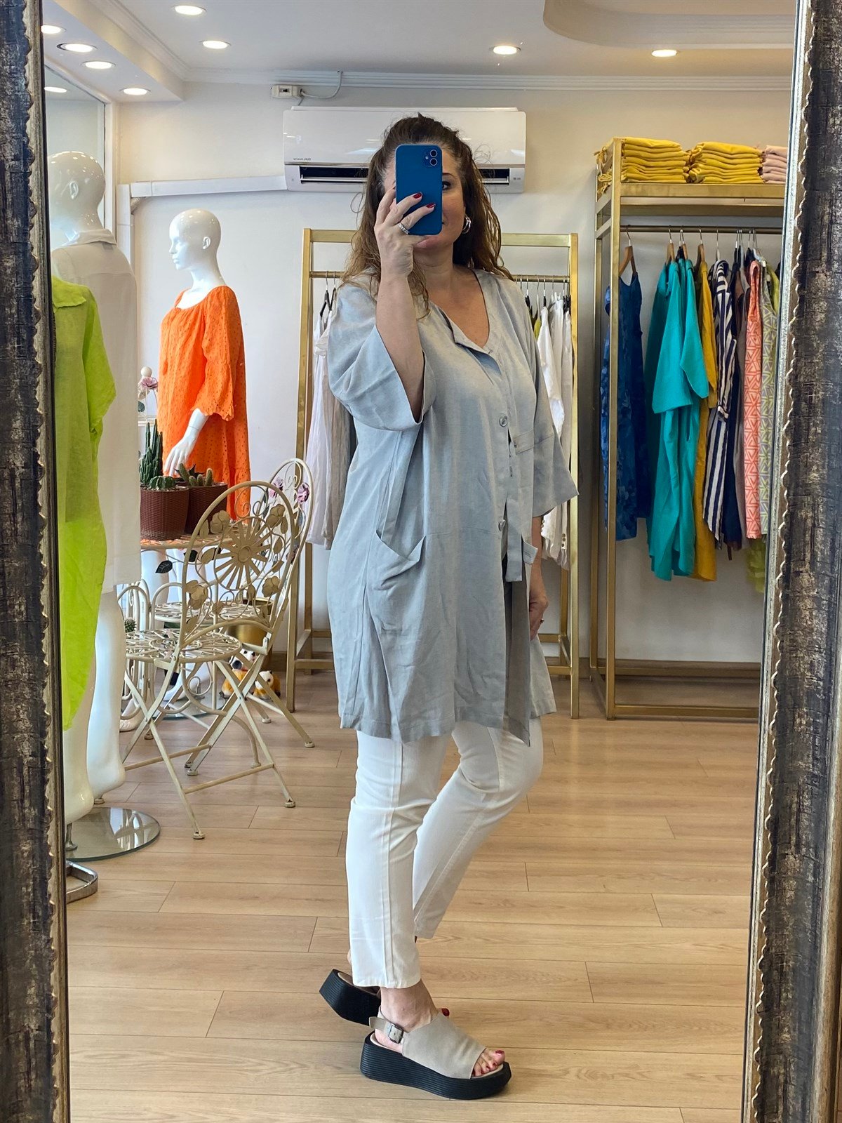 Ön Düğme Detaylı Tasarım Ceket Gri