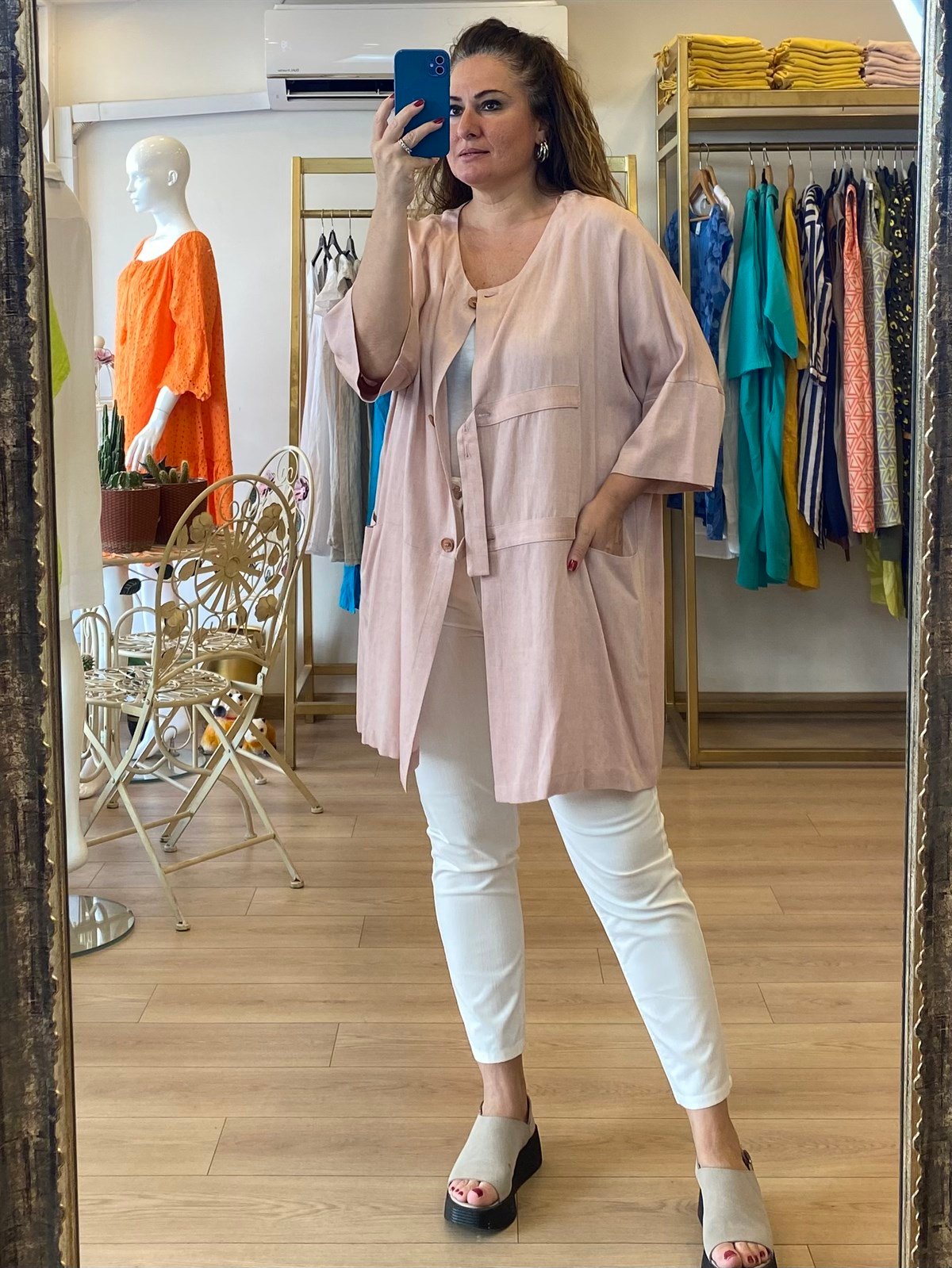 Ön Düğme Detaylı Tasarım Ceket Pembe