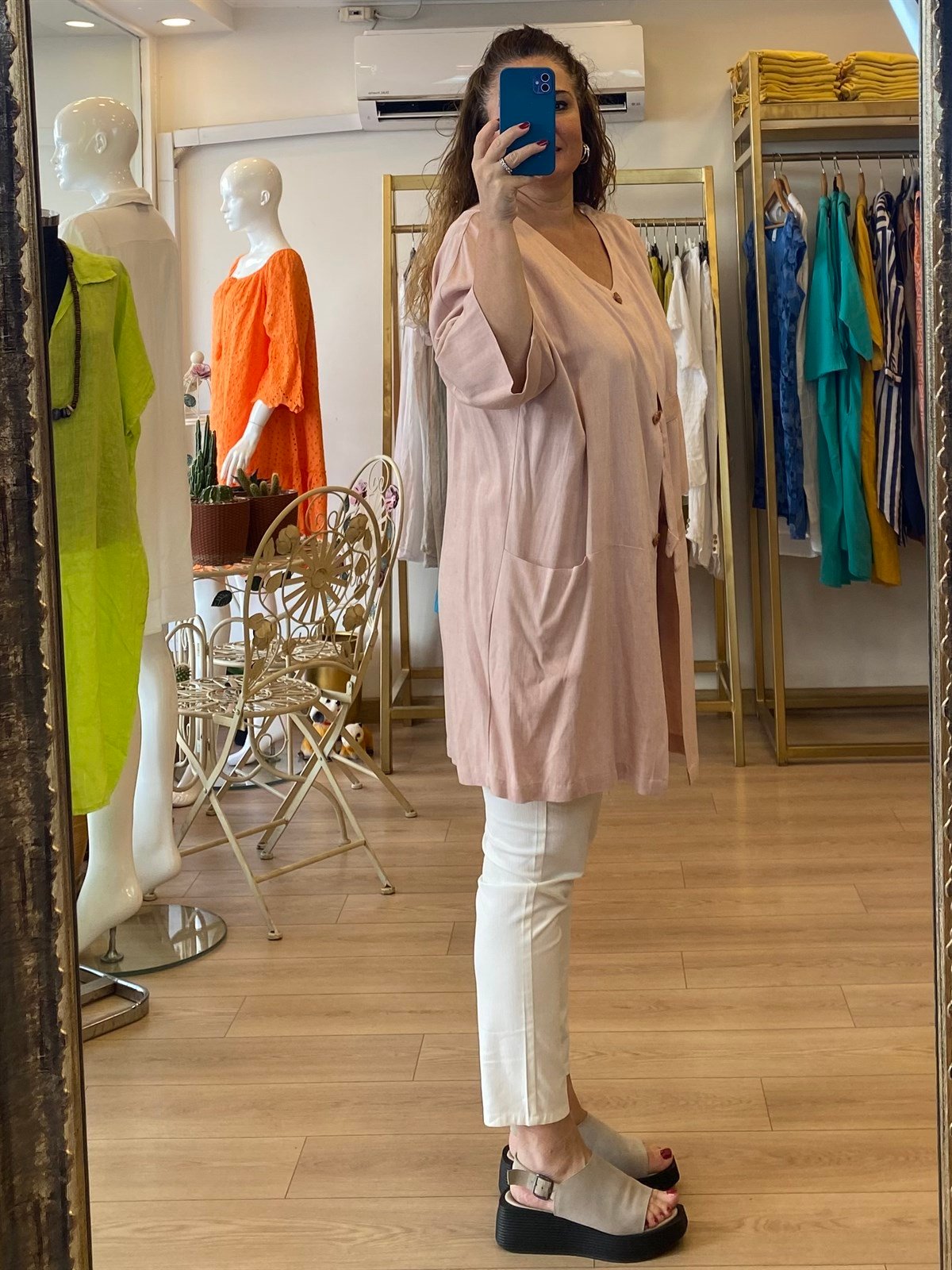 Ön Düğme Detaylı Tasarım Ceket Pembe