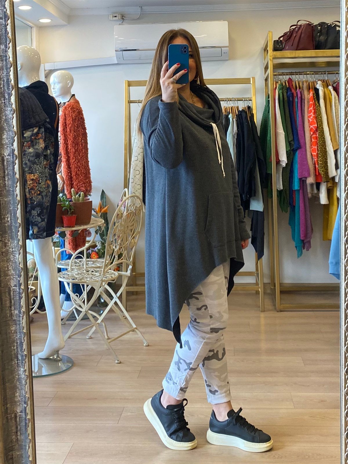 Ön Kısa Arka Uzun Sweatshirt Antrasit