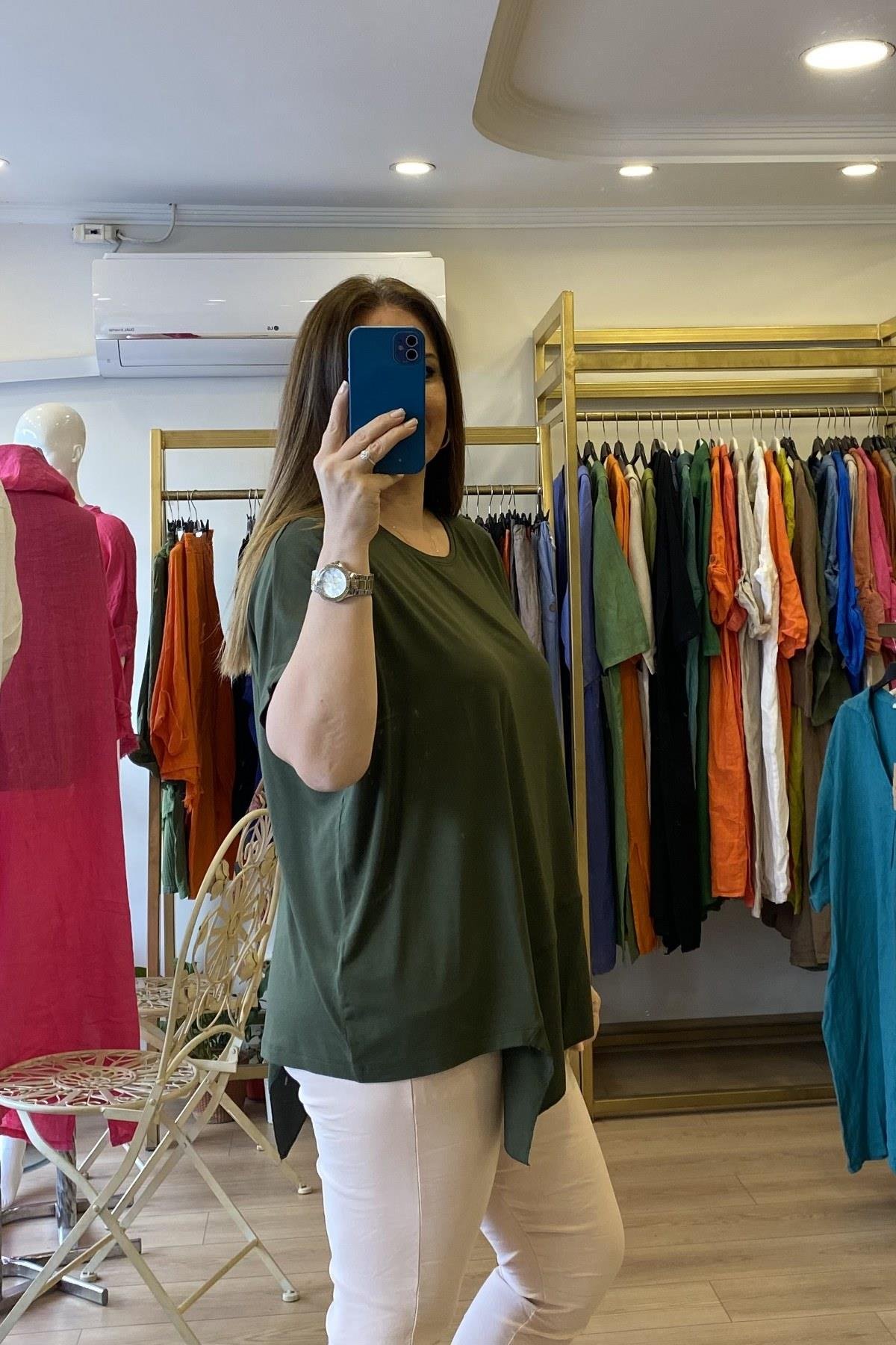 Ön Üçgen Detaylı T-shirt Haki Yeşil