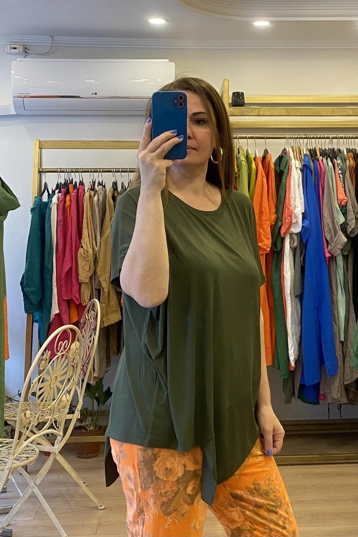 Ön Üçgen Detaylı T-shirt Haki Yeşil