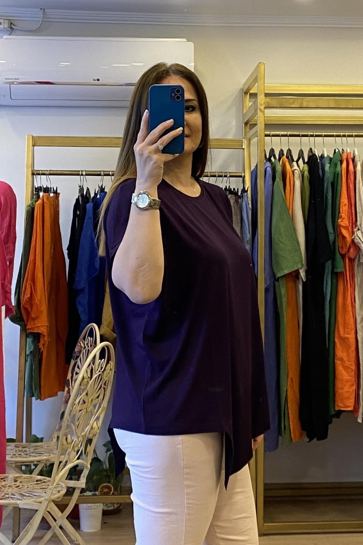 Ön Üçgen Detaylı T-shirt Mor