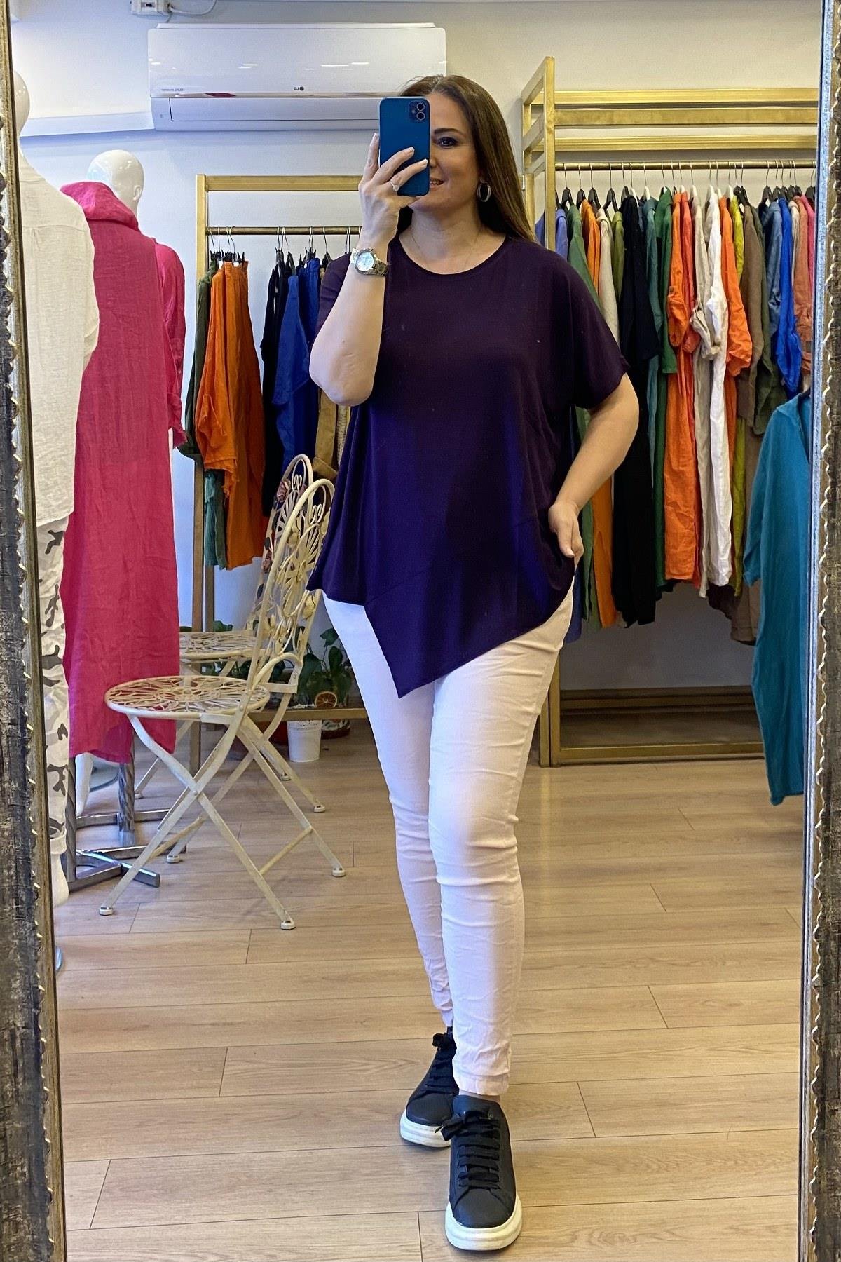 Ön Üçgen Detaylı T-shirt Mor